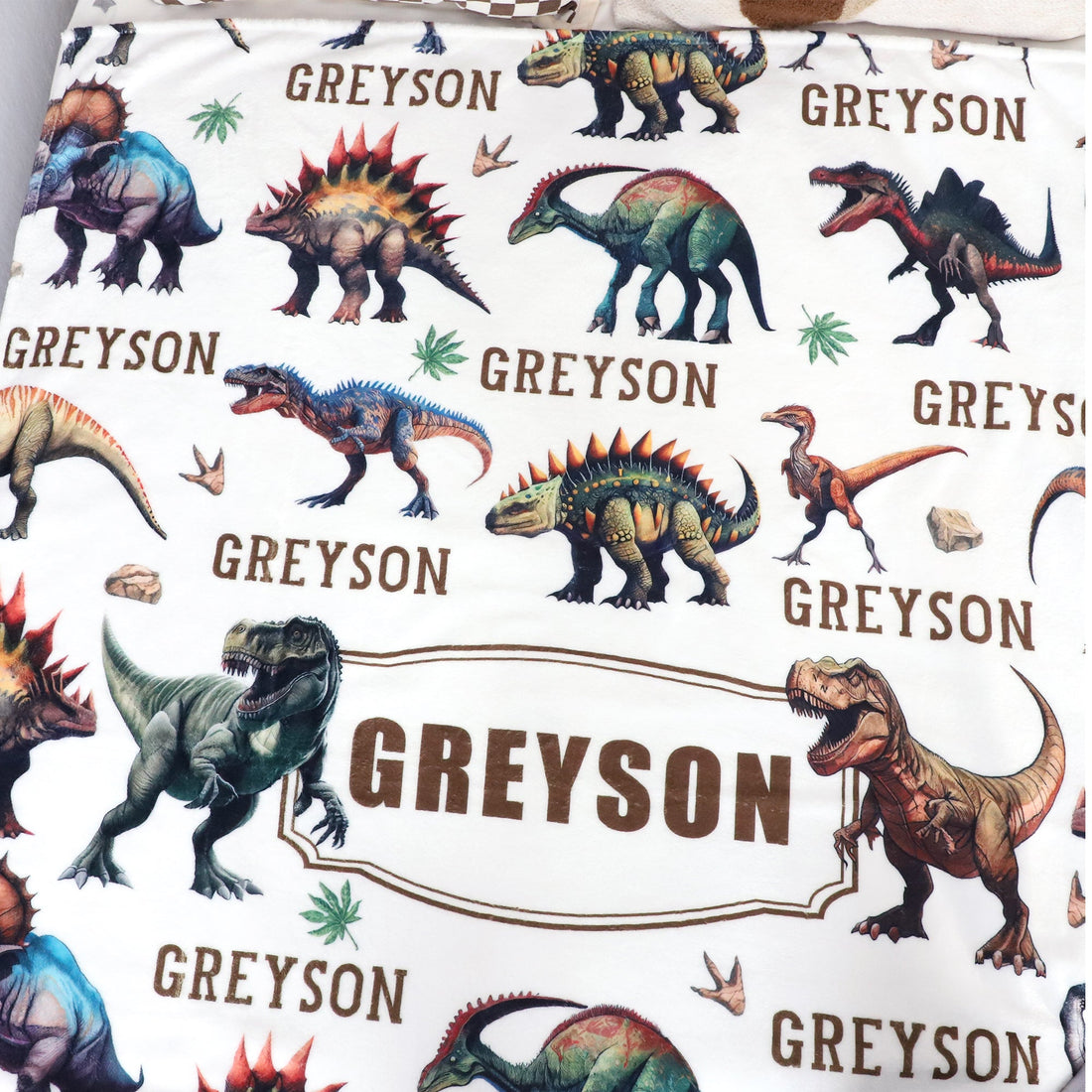 Personalized Dinosaurs Themed Boy Name Blanket - Gift for Kids