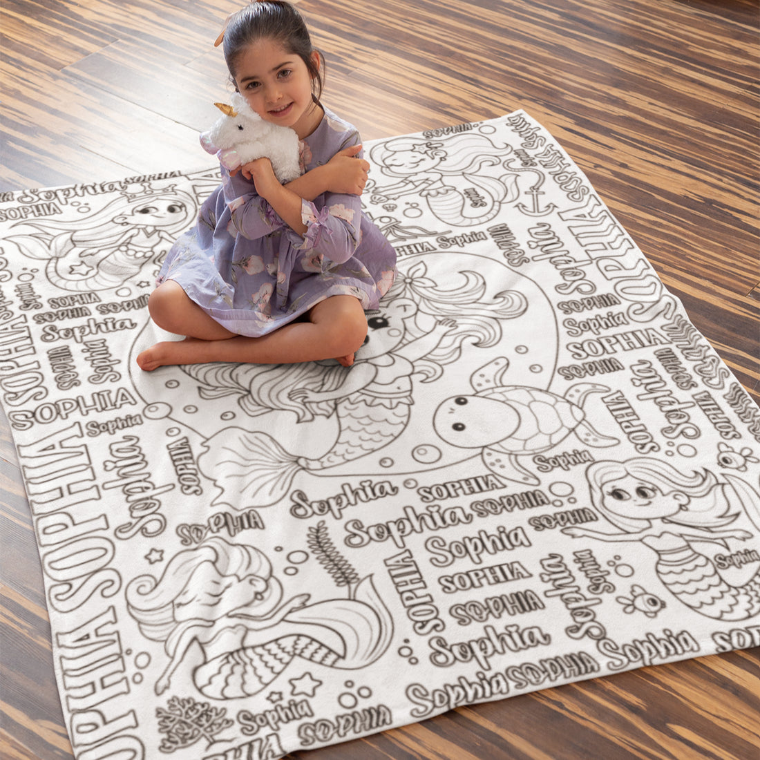 Personalized Cute Mermaid Coloring Blanket??- Gift for Kids