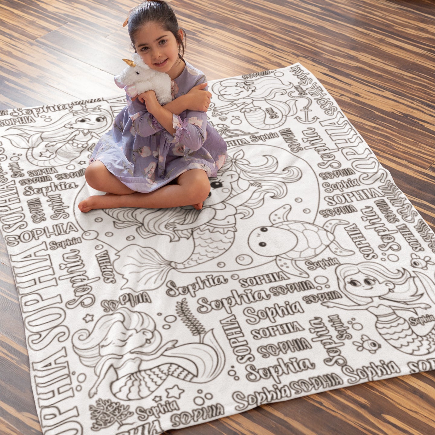 Personalized Cute Mermaid Coloring Blanket??- Gift for Kids