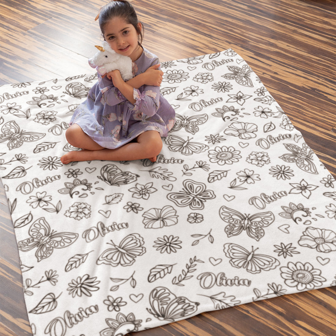 Personalized Flowers Girl Doodle Blanket??- Gift for Kids