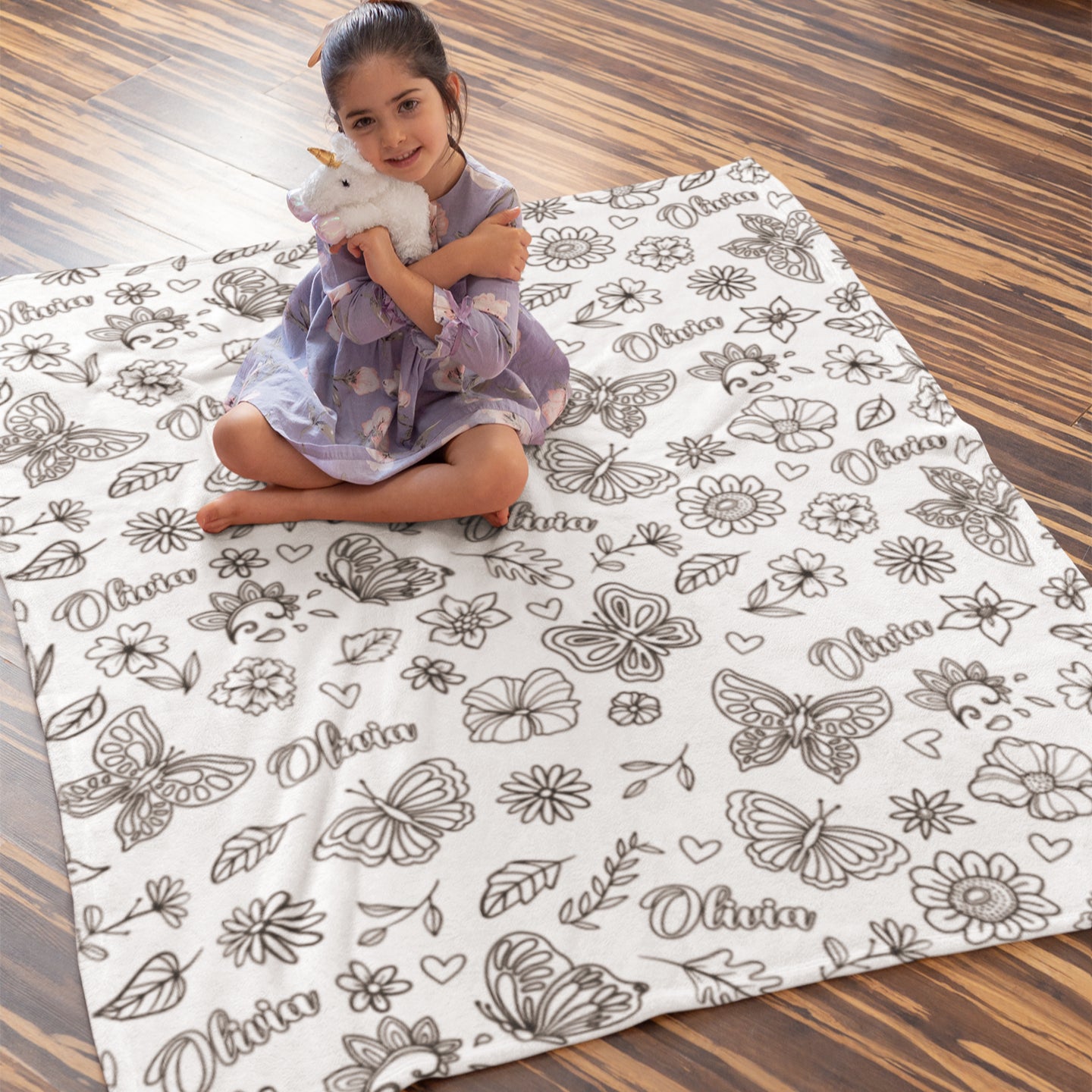 Personalized Flowers Girl Doodle Blanket??- Gift for Kids