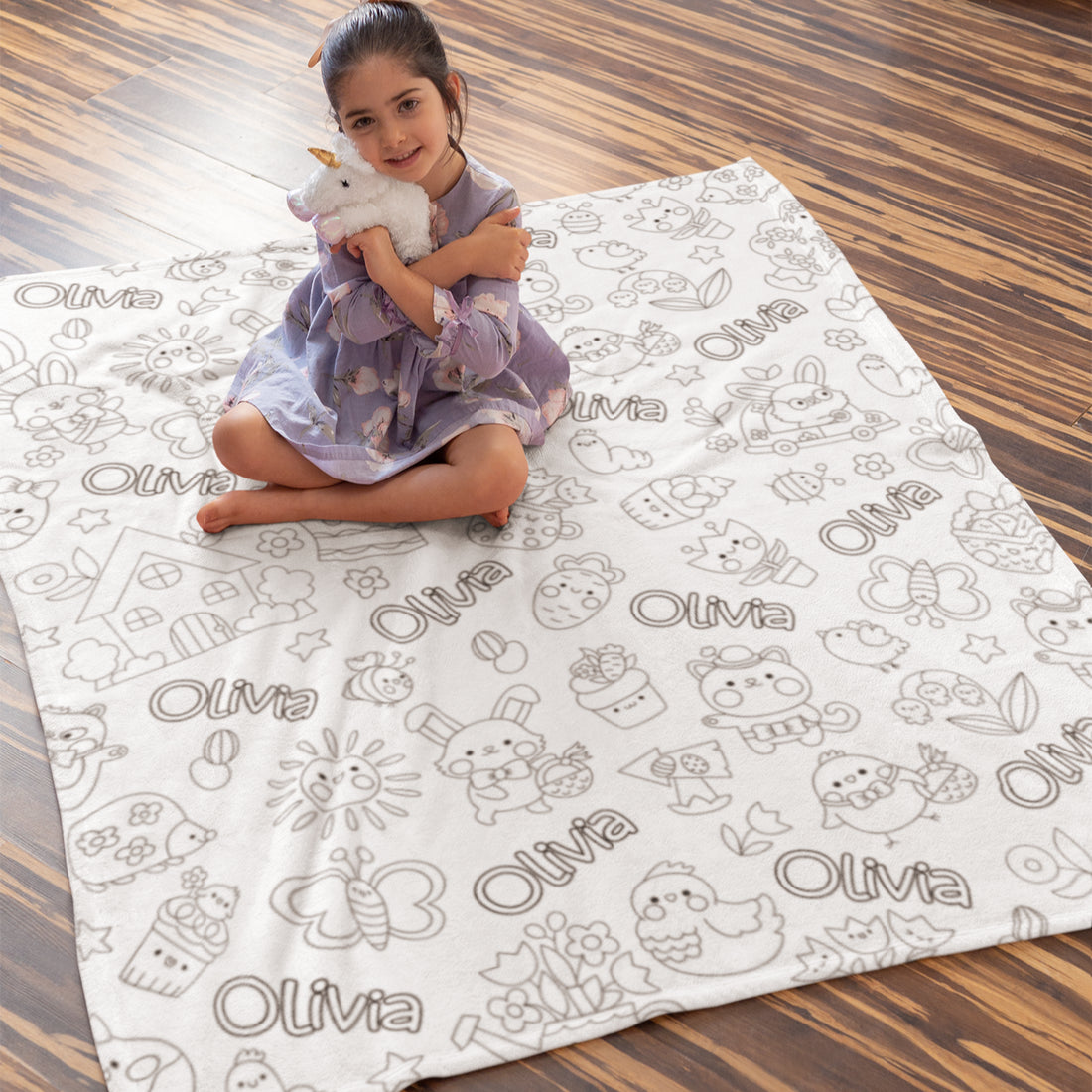 Personalized Cartoon Easter Girl Coloring Blankets??- Gift for Kids
