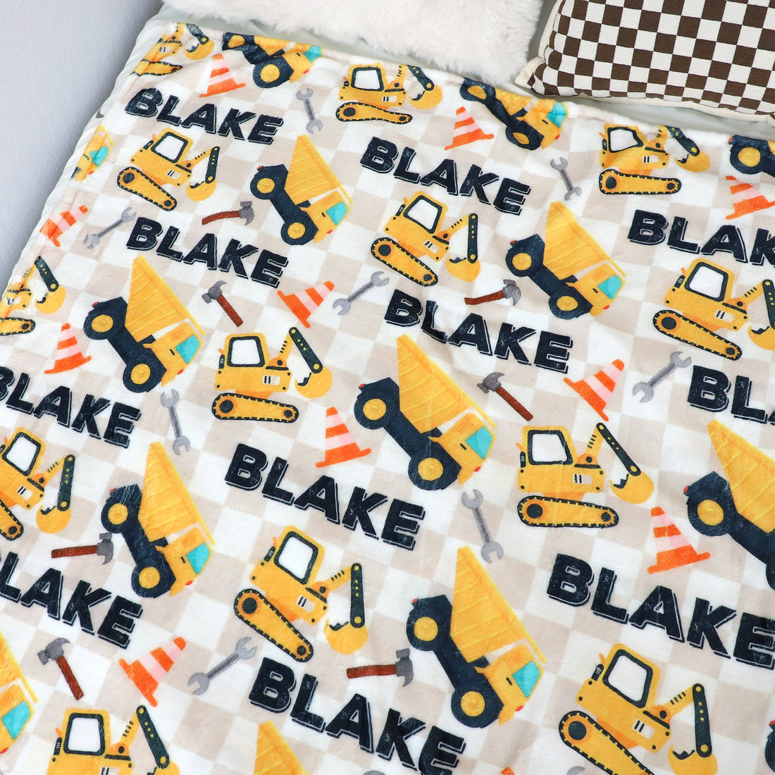 Personalized Cartoon Excavator Name Blanket - Gift for Kids