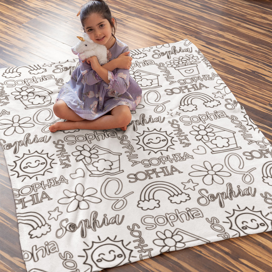 Personalized Rainbow Girl Doodle Blankets??- Gift for Kids