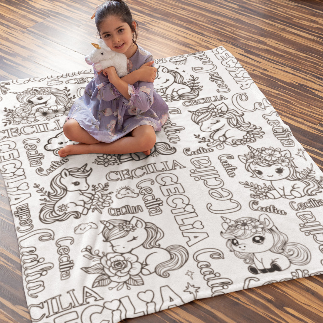 Personalized Cartoon Unicorn Coloring Blanket??- Gift For Kids
