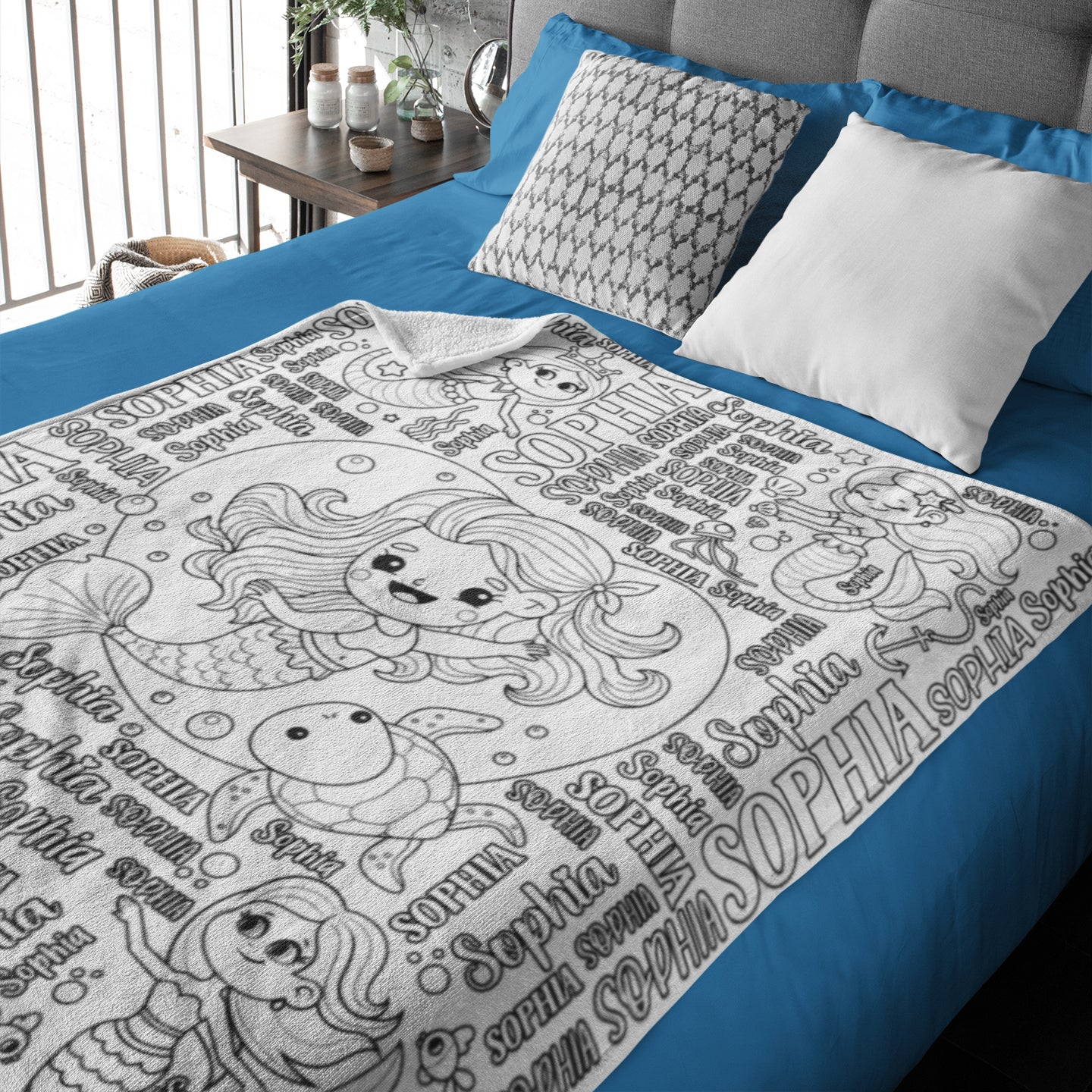 Personalized Cute Mermaid Coloring Blanket??- Gift for Kids