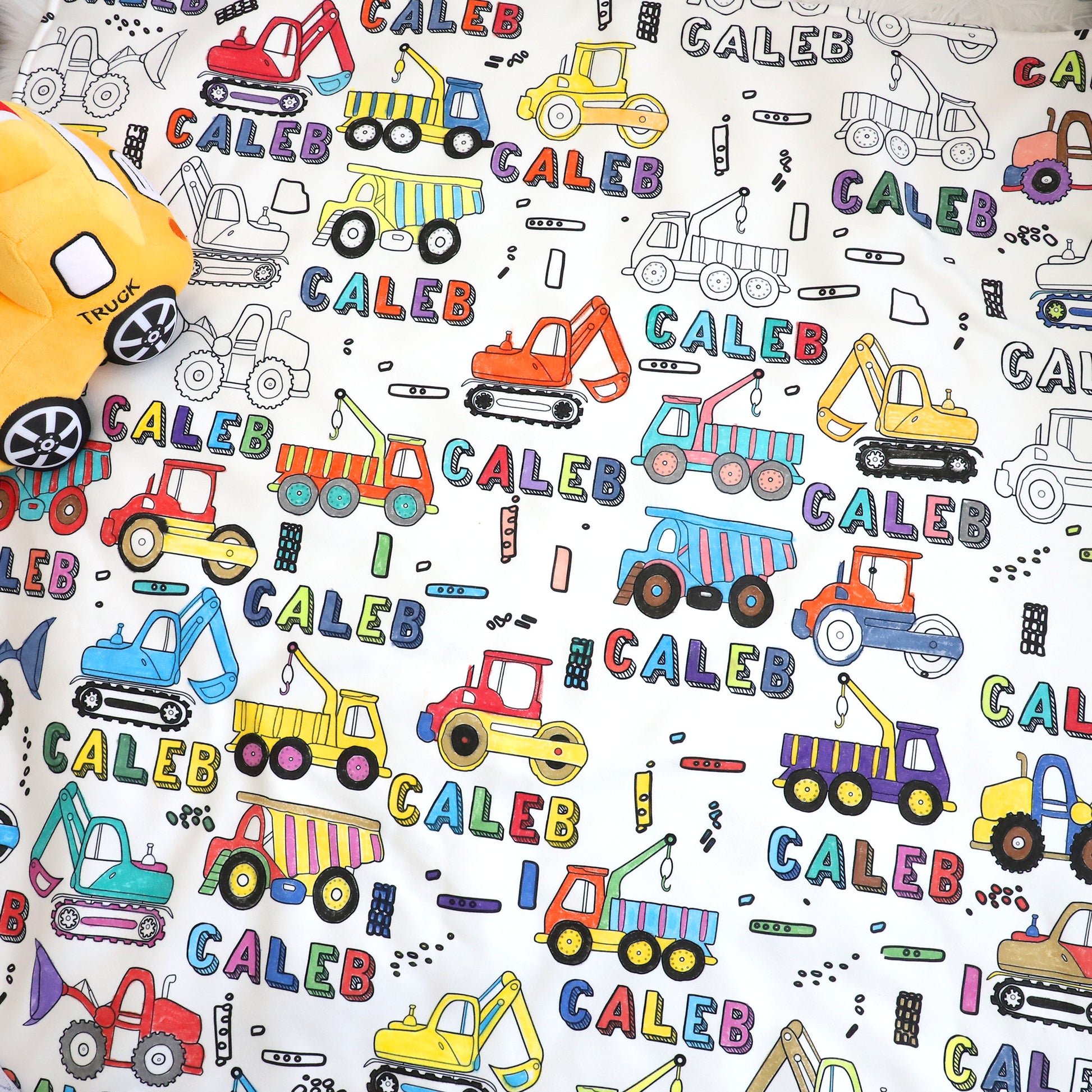 Personalized Cartoon Truck Coloring Blanket??- Gift For Kids