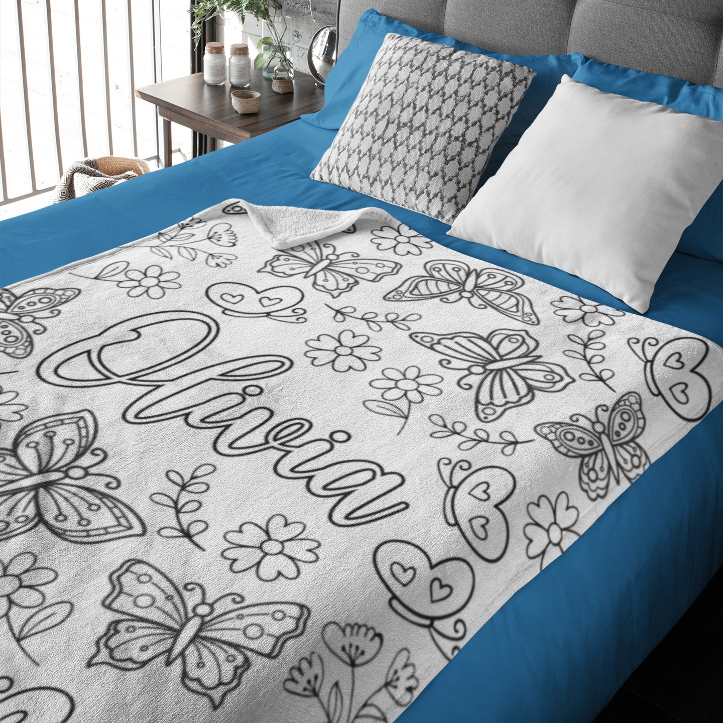 Personalized Doodle Butterfly Coloring Blanket??- Gift for Kids