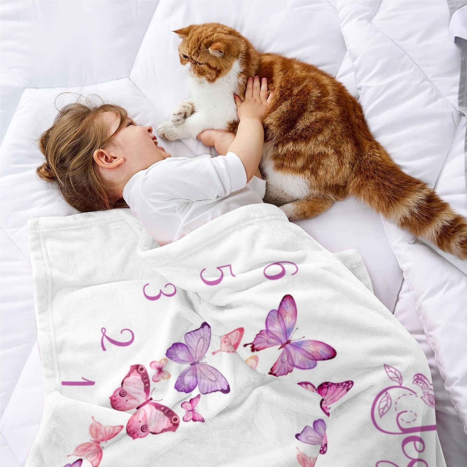 Personalized Heart Shape Butterfly Milestone Name Blanket - Gift for Baby_9584