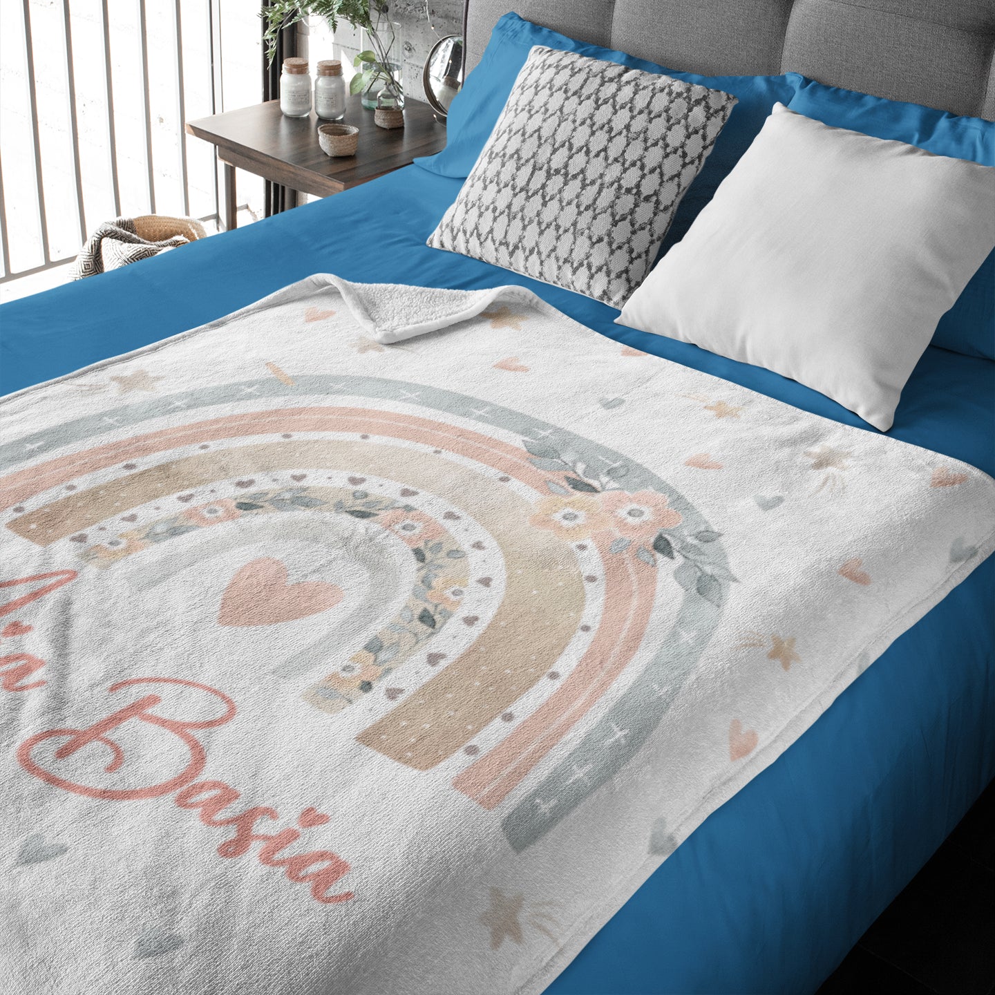 Personalized Love big Rainbow Name Blanket - Gift for Kids