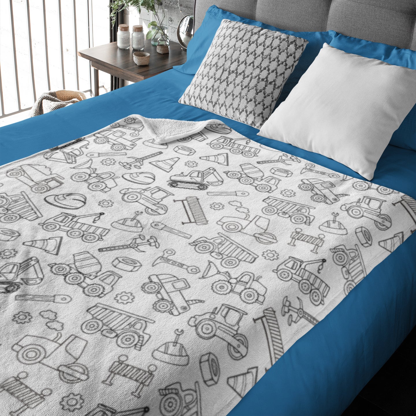 Cartoon Construction Doodle Blanket??- Gift for Kids