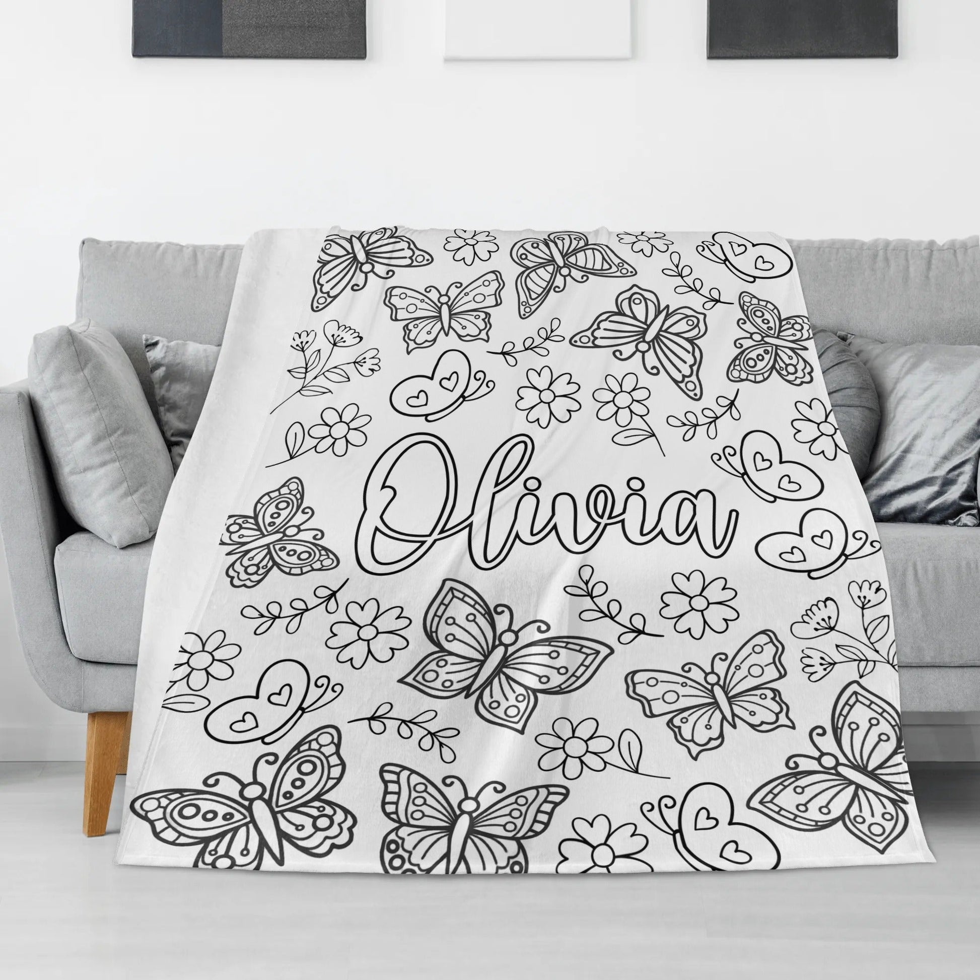 Personalized Doodle Butterfly Coloring Blanket??- Gift for Kids