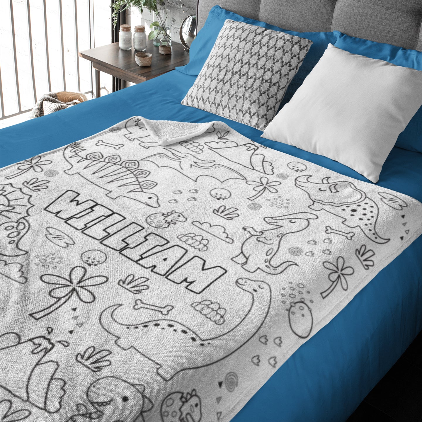 Personalized Cartoon Dinosaur Kids Coloring Blanket??- Gift for Kids