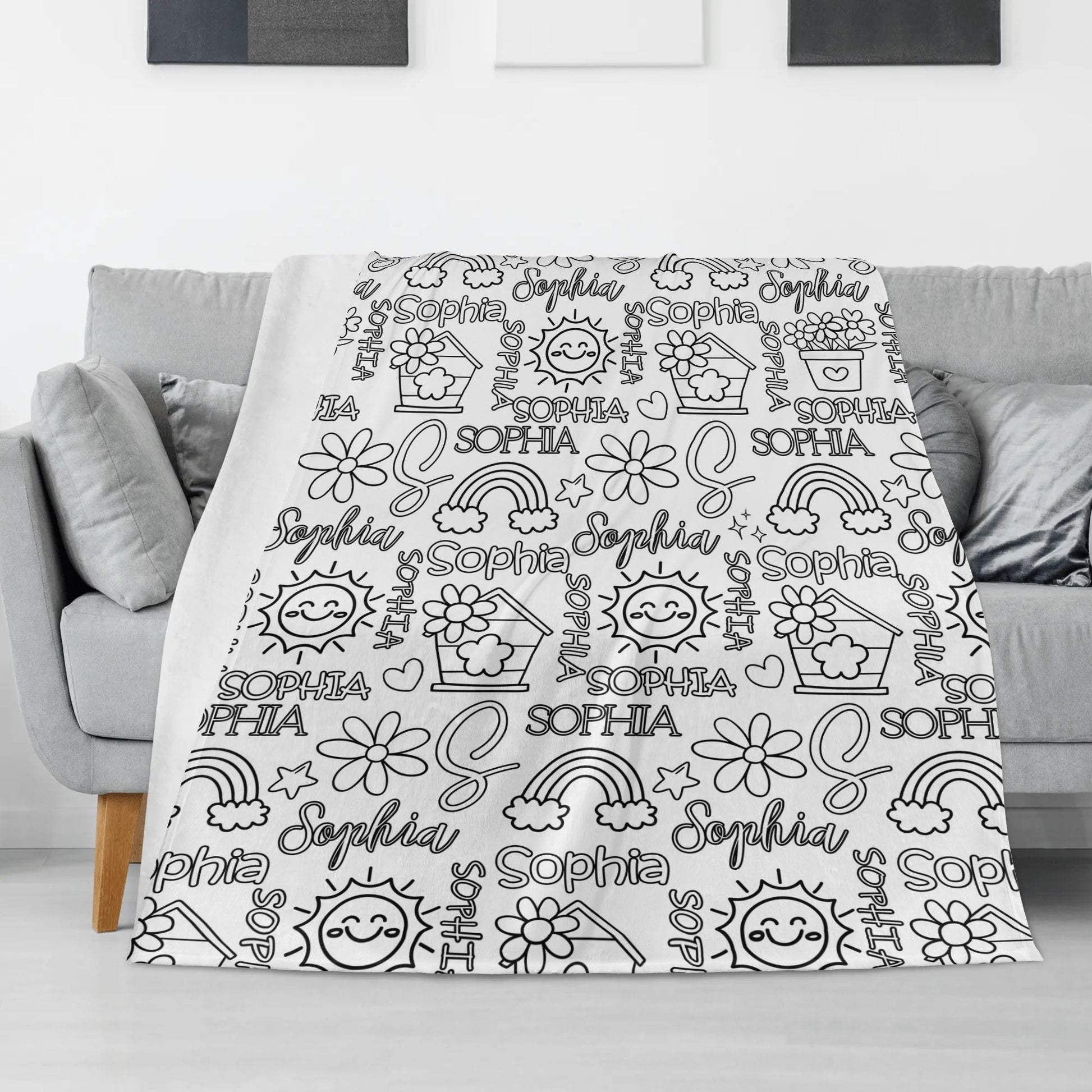 Personalized Rainbow Girl Doodle Blankets??- Gift for Kids