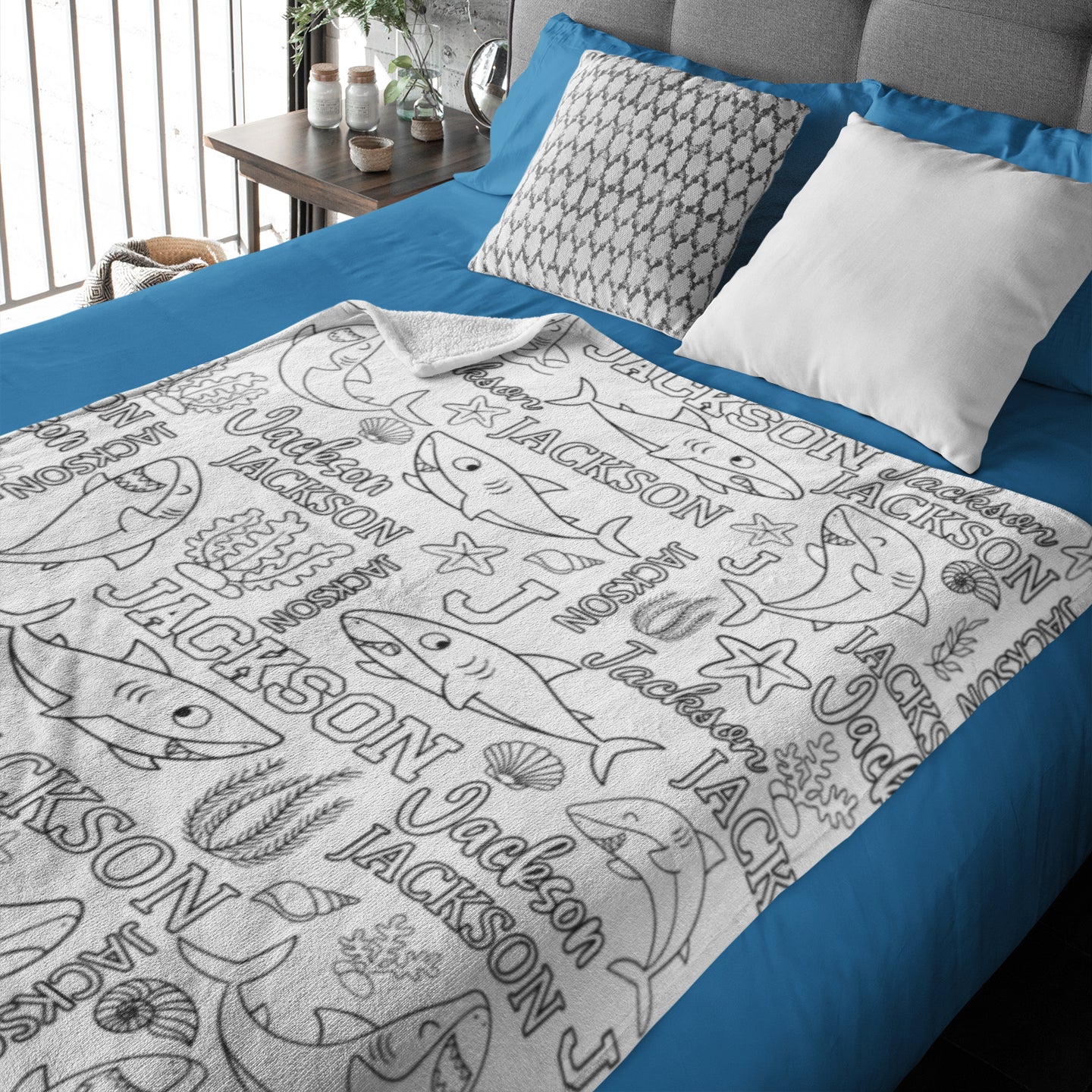 Personalized Custom Shark Coloring Blanket??- Gift For Kids