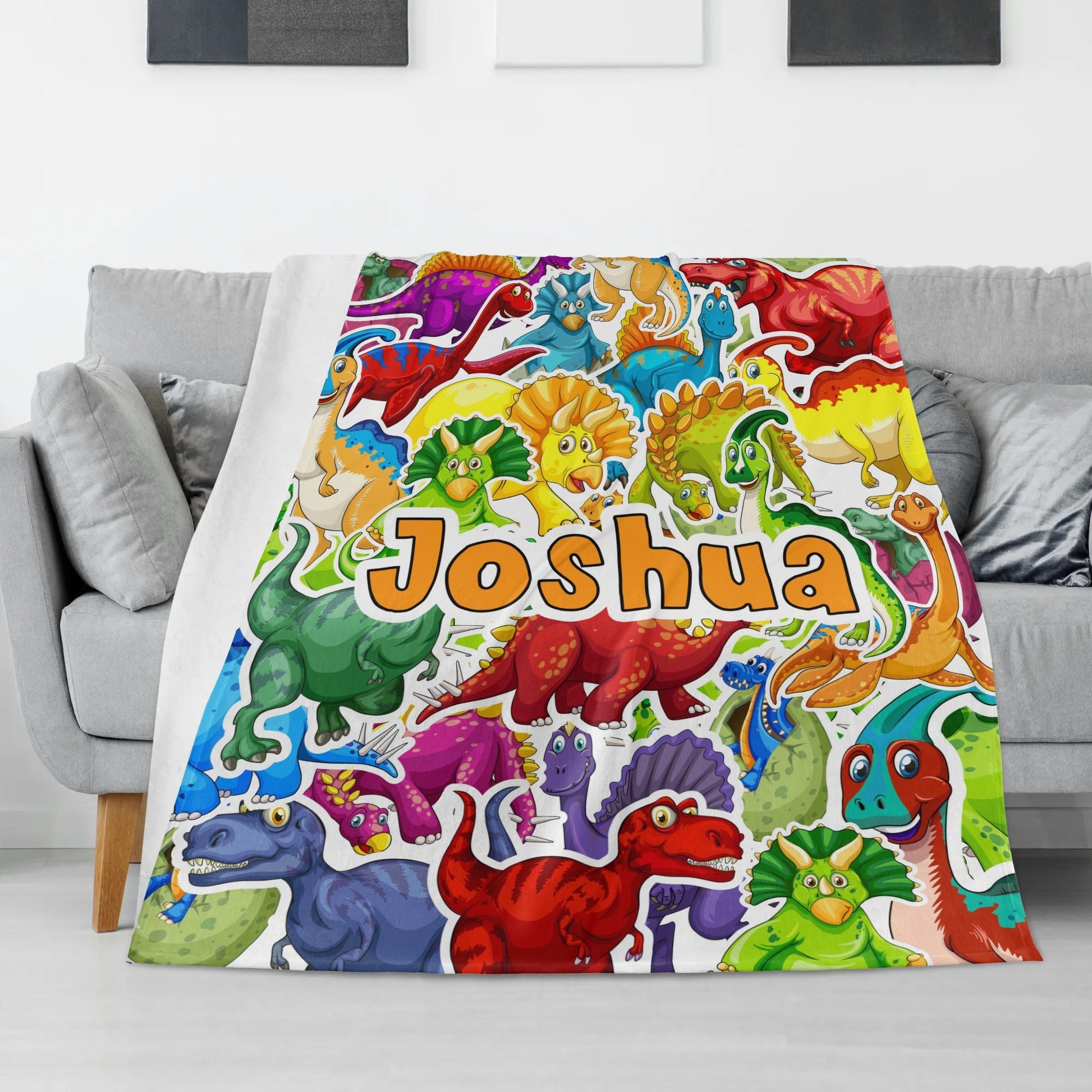 Personalized Cartoon Dinosaur Children's Name Blanket - Gift for Kid