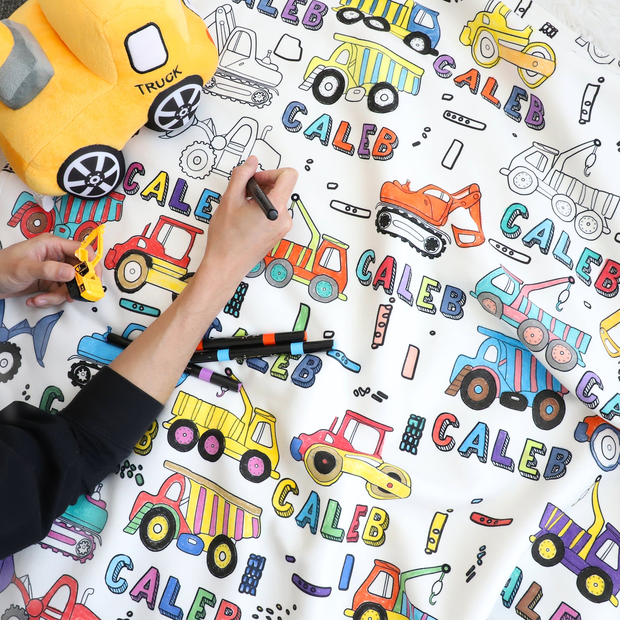 Personalized Cartoon Truck Coloring Blanket??- Gift For Kids