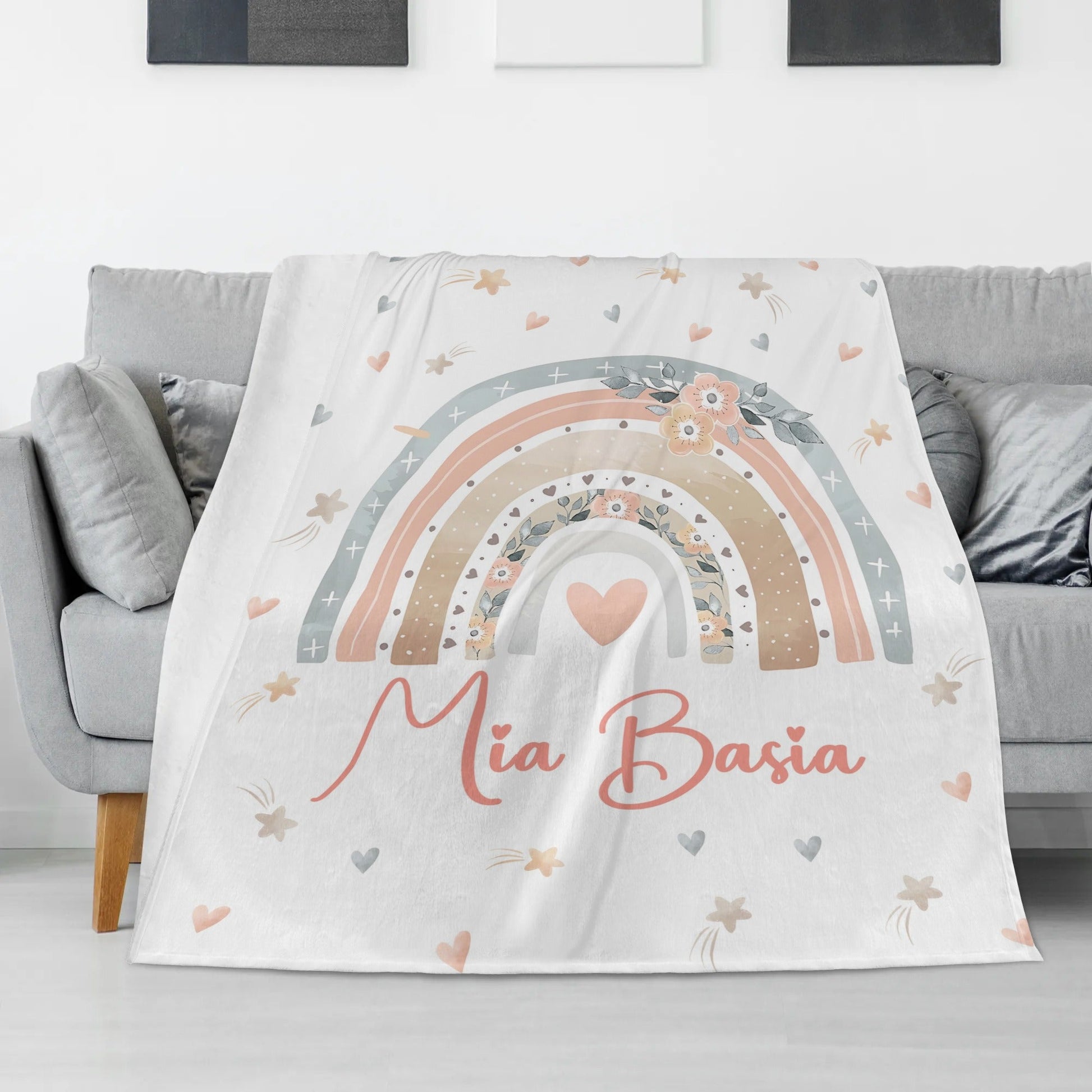 Personalized Love big Rainbow Name Blanket - Gift for Kids