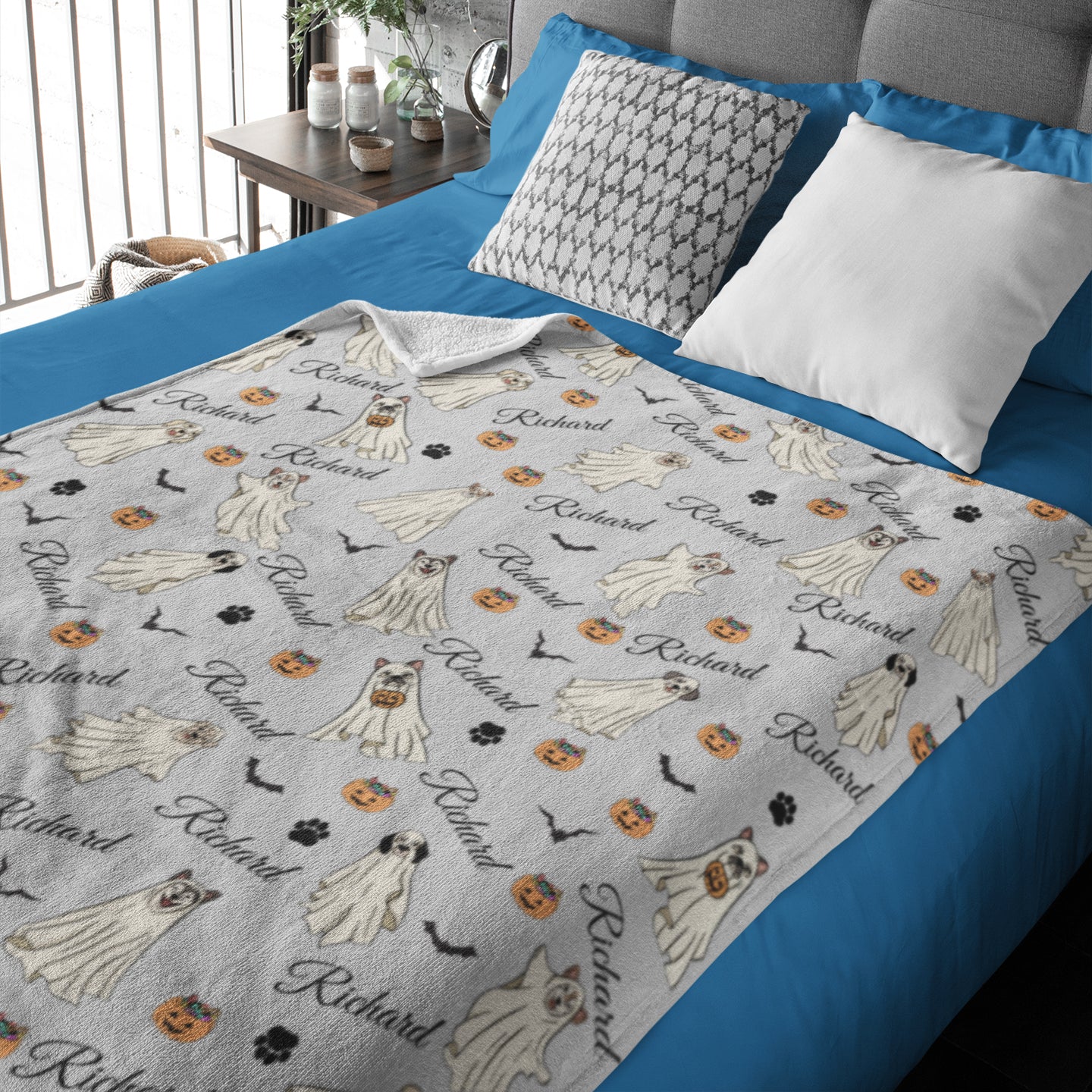 Personalized Cute Ghost Halloween Name Blankets - Gift for Kids