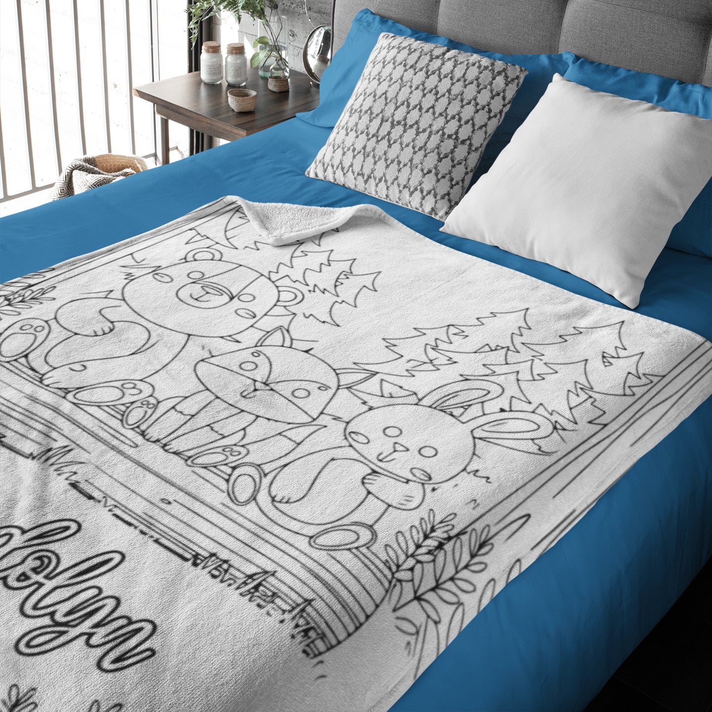 Personalized Paintbrush Doodle Forest Animal Coloring Blanket??- Gift for Kids