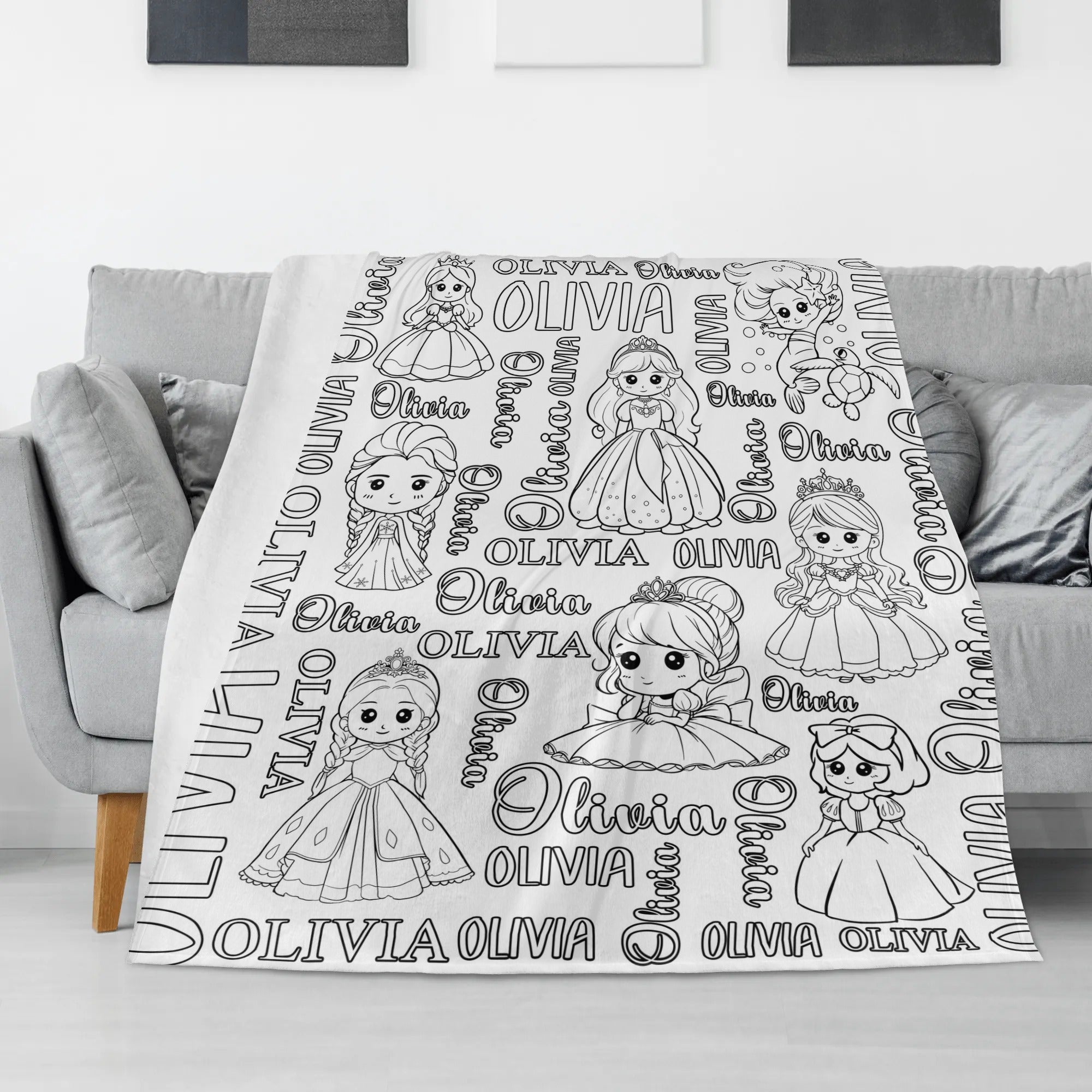 Personalized Cute Princess Girl Doodle Blankets??- Gift for Kids