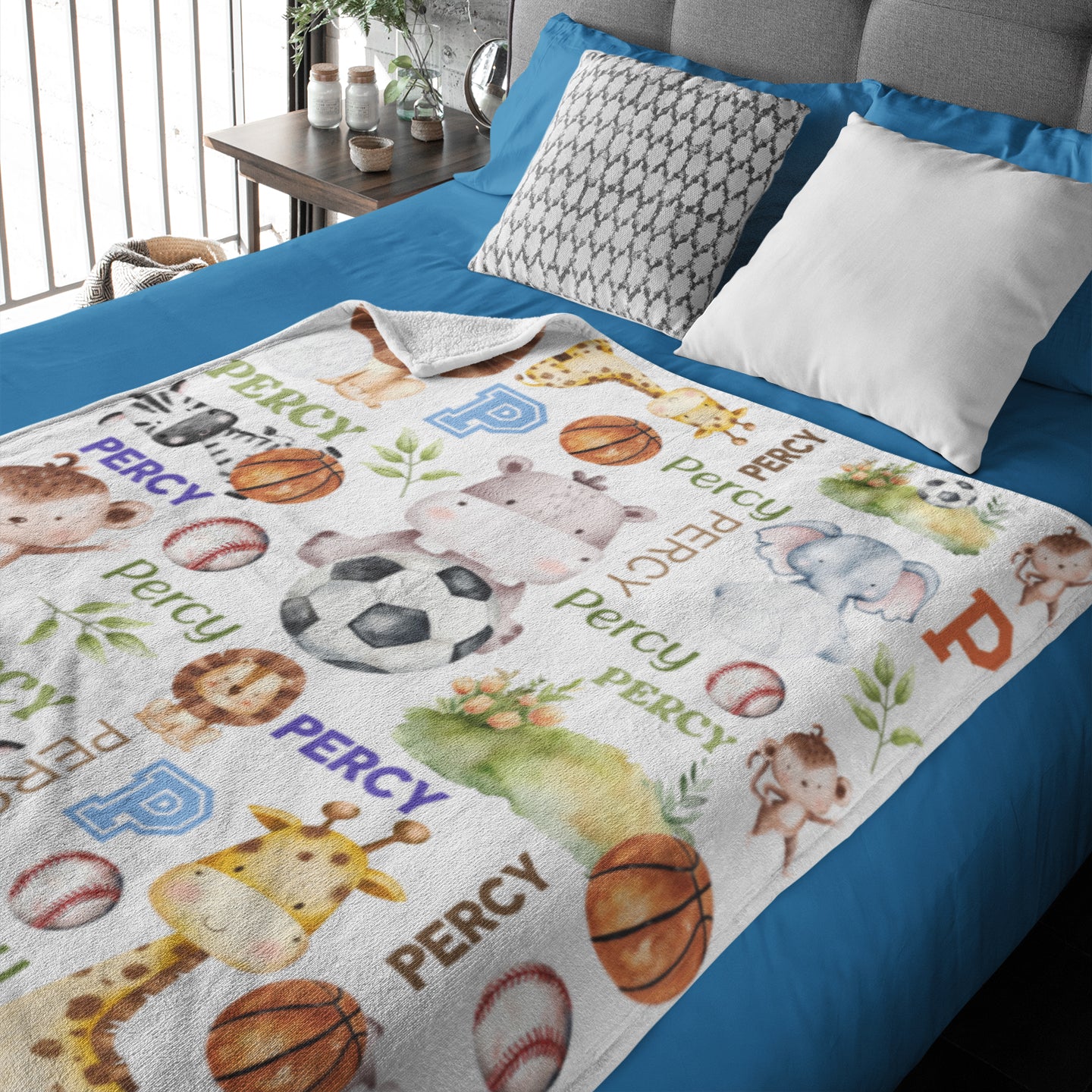 Personalized Safari Sports Children's Name Blankets - Gift for Kids