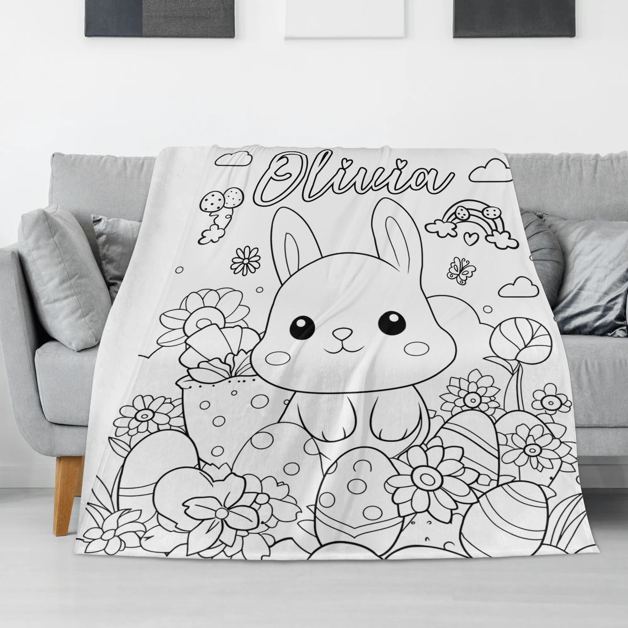 Personalized Cartoon Easter Coloring Blankets??- Gift for Kids