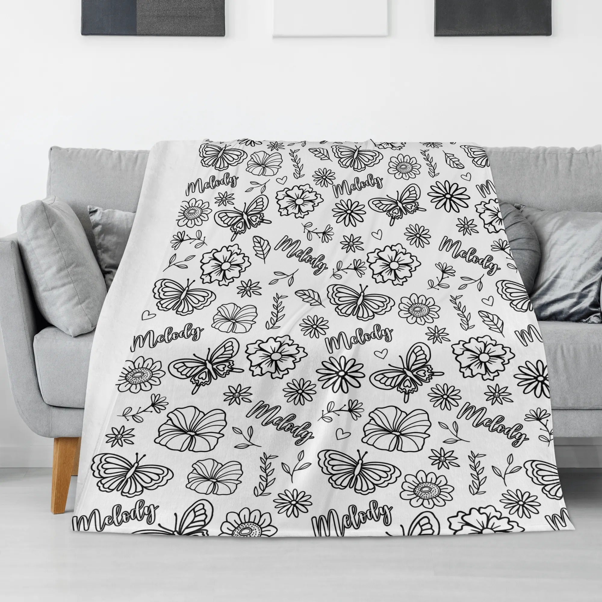 Personalized Butterfly Flowers Doodle Blankets??- Gift for Kids