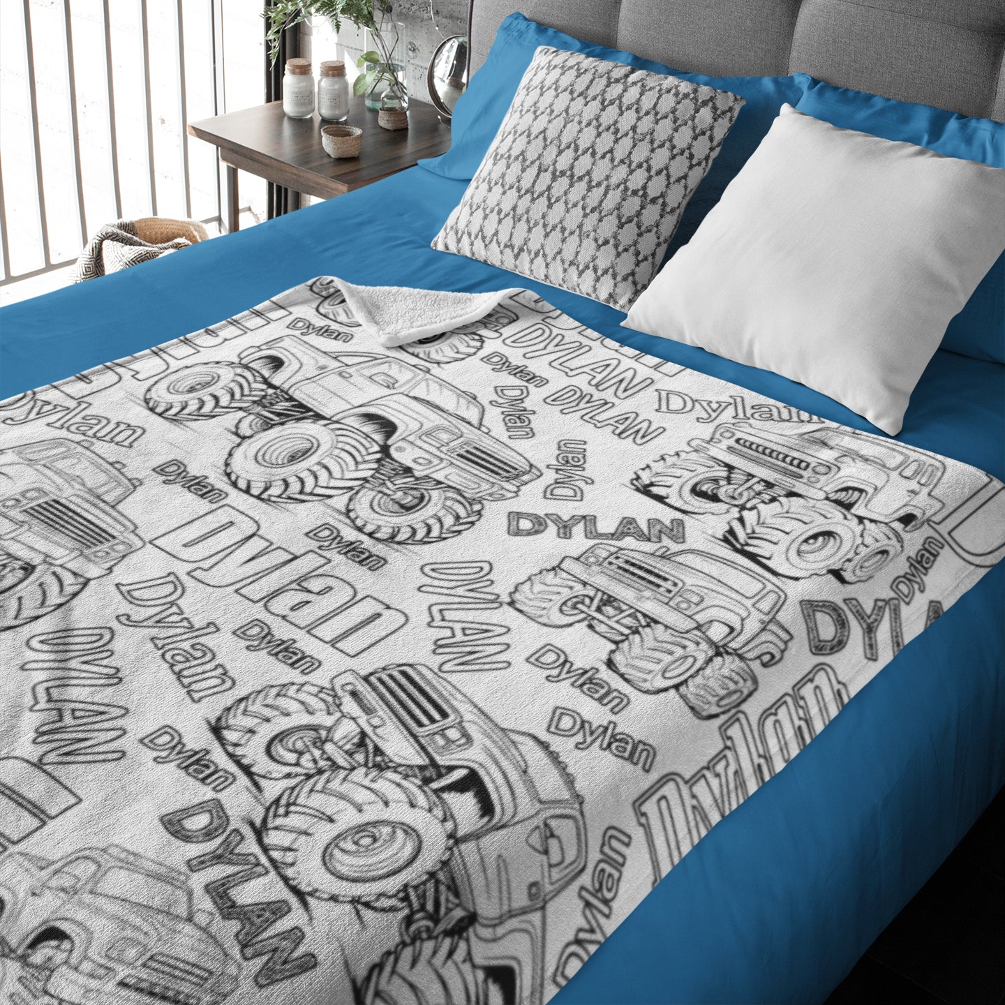 Personalized Custom Monster Truck Coloring Blanket??- Gift For Kids