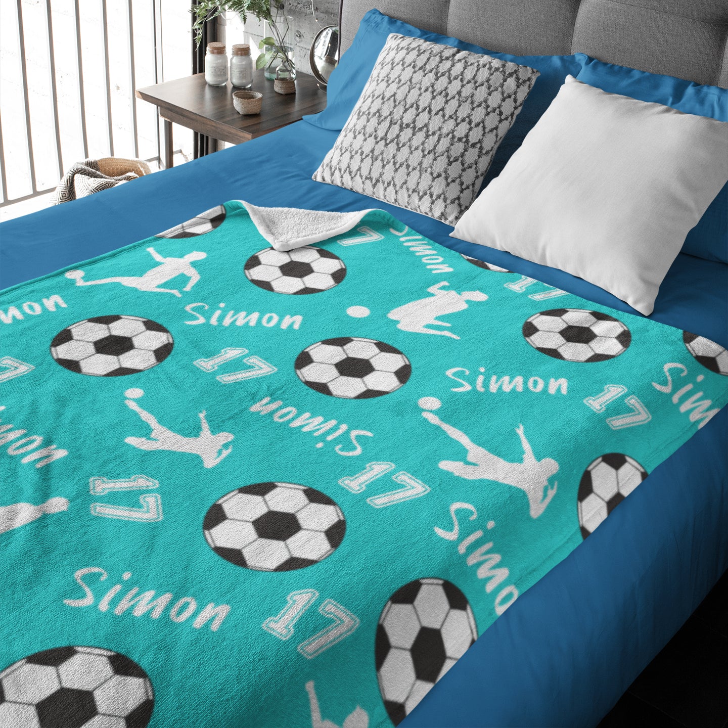 Personalized Football Silhouette Themed Name Blanket - Gift for Kids_7987