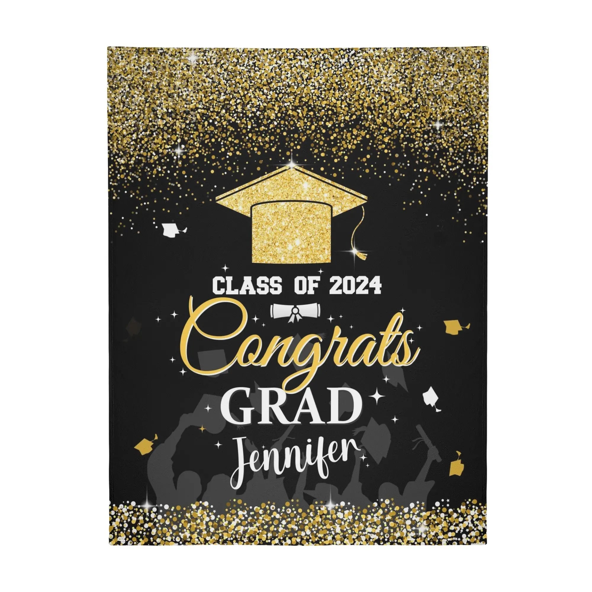 Personalized Name Glitter Gold Graduation Blankets - Graduation Gifts