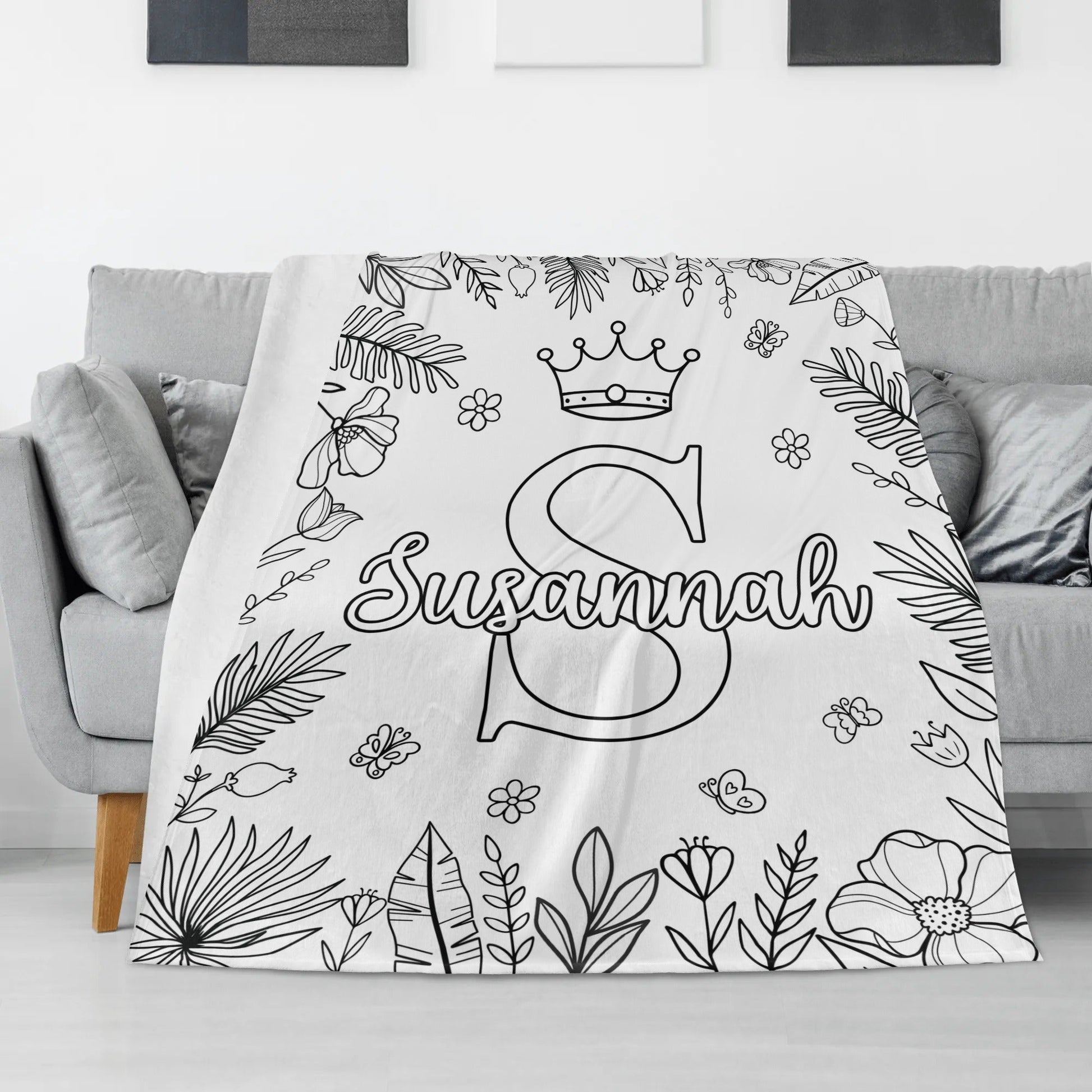 Personalized Crown Girl Doodle Blankets??- Gift for Kids