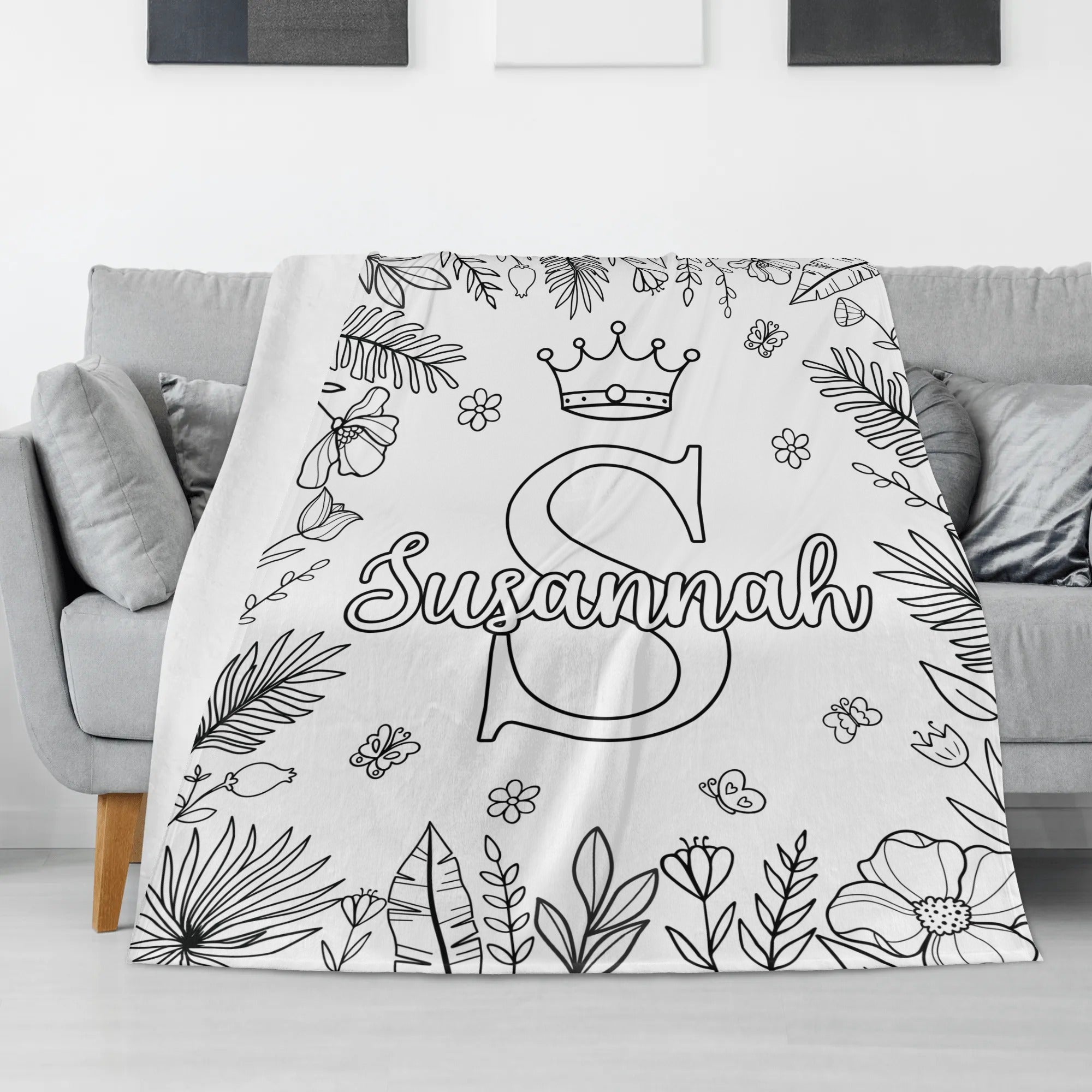 Personalized Crown Girl Doodle Blankets??- Gift for Kids