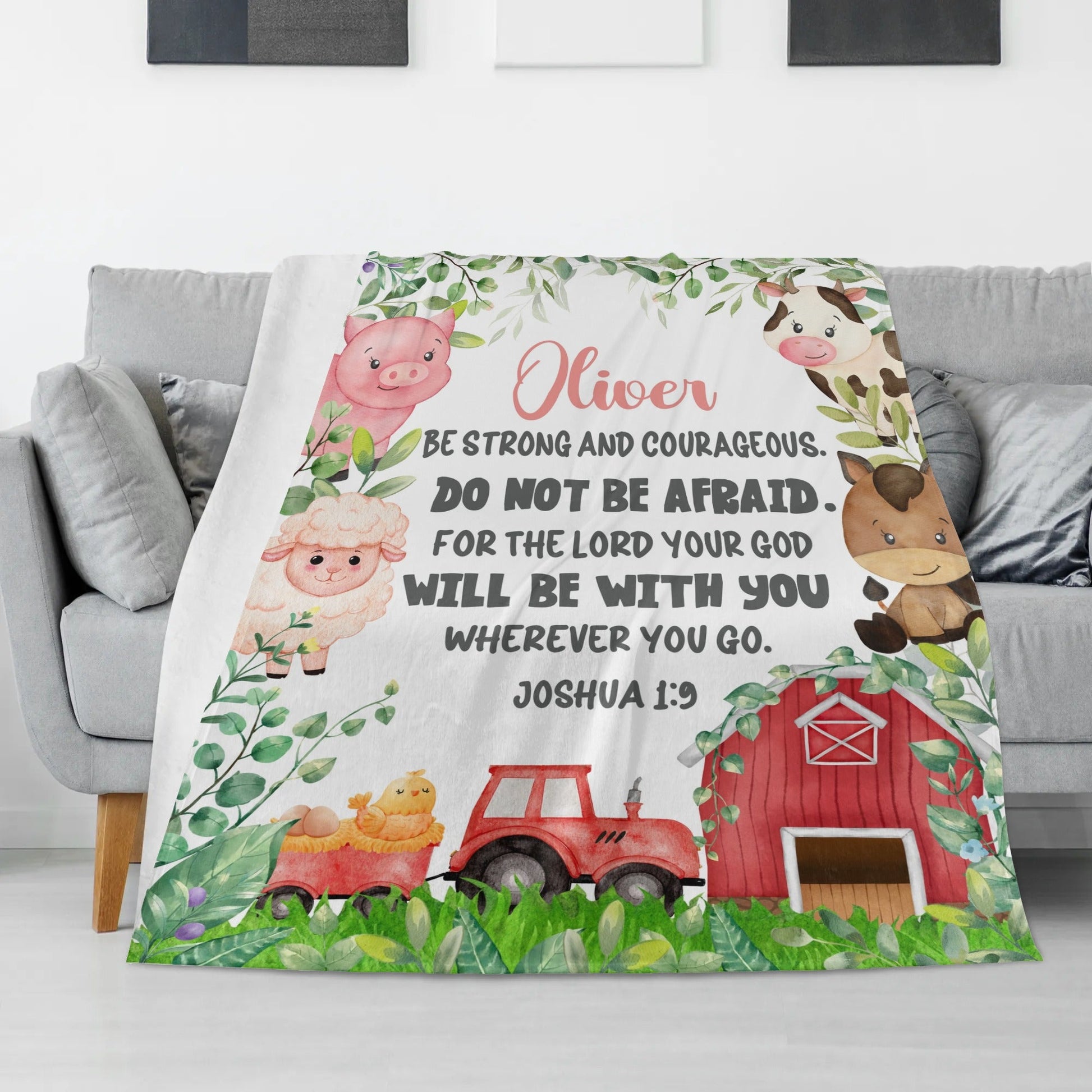Personalized Farm Animals Bible Verse Name Blanket - Gift for Kids