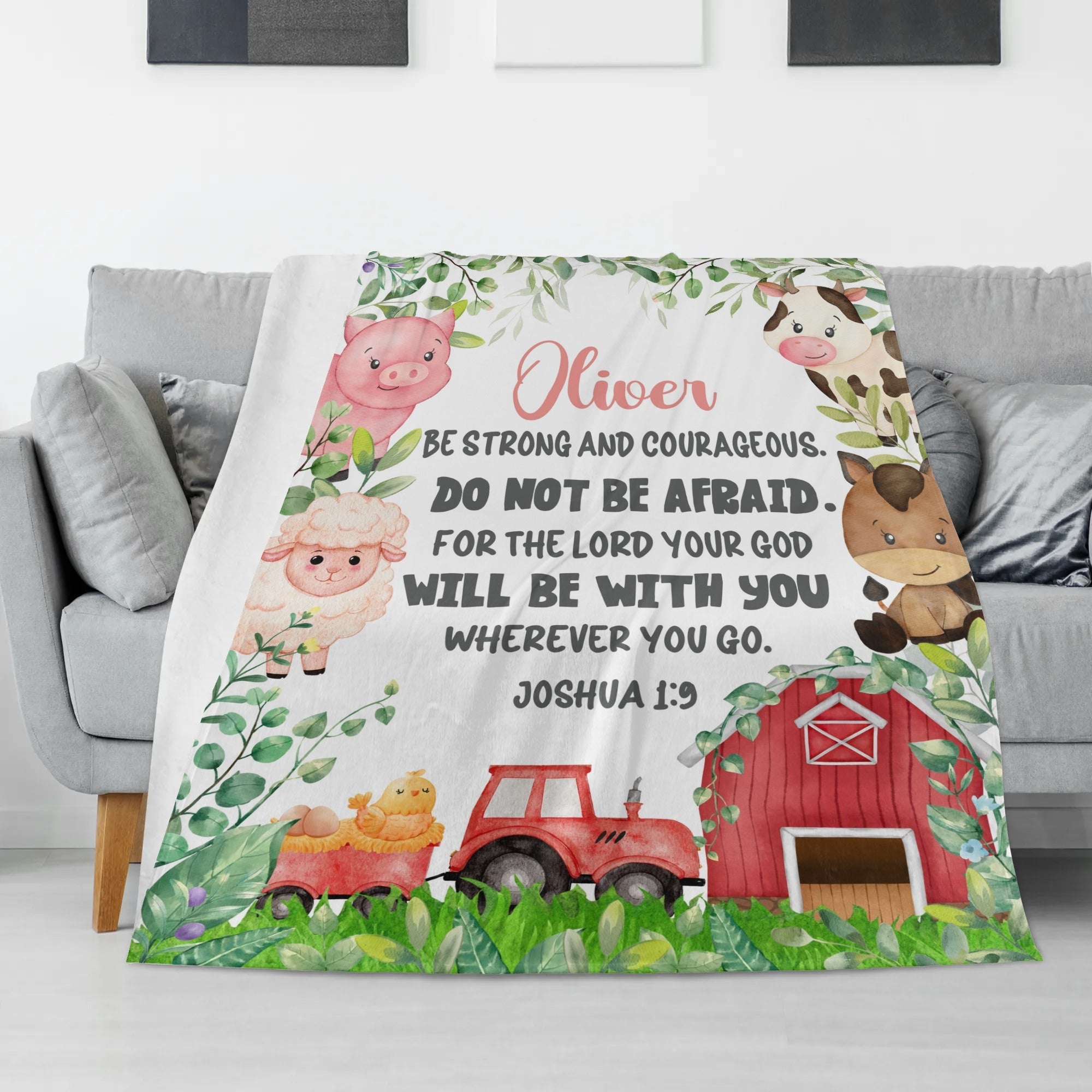 Personalized Farm Animals Bible Verse Name Blanket - Gift for Kids