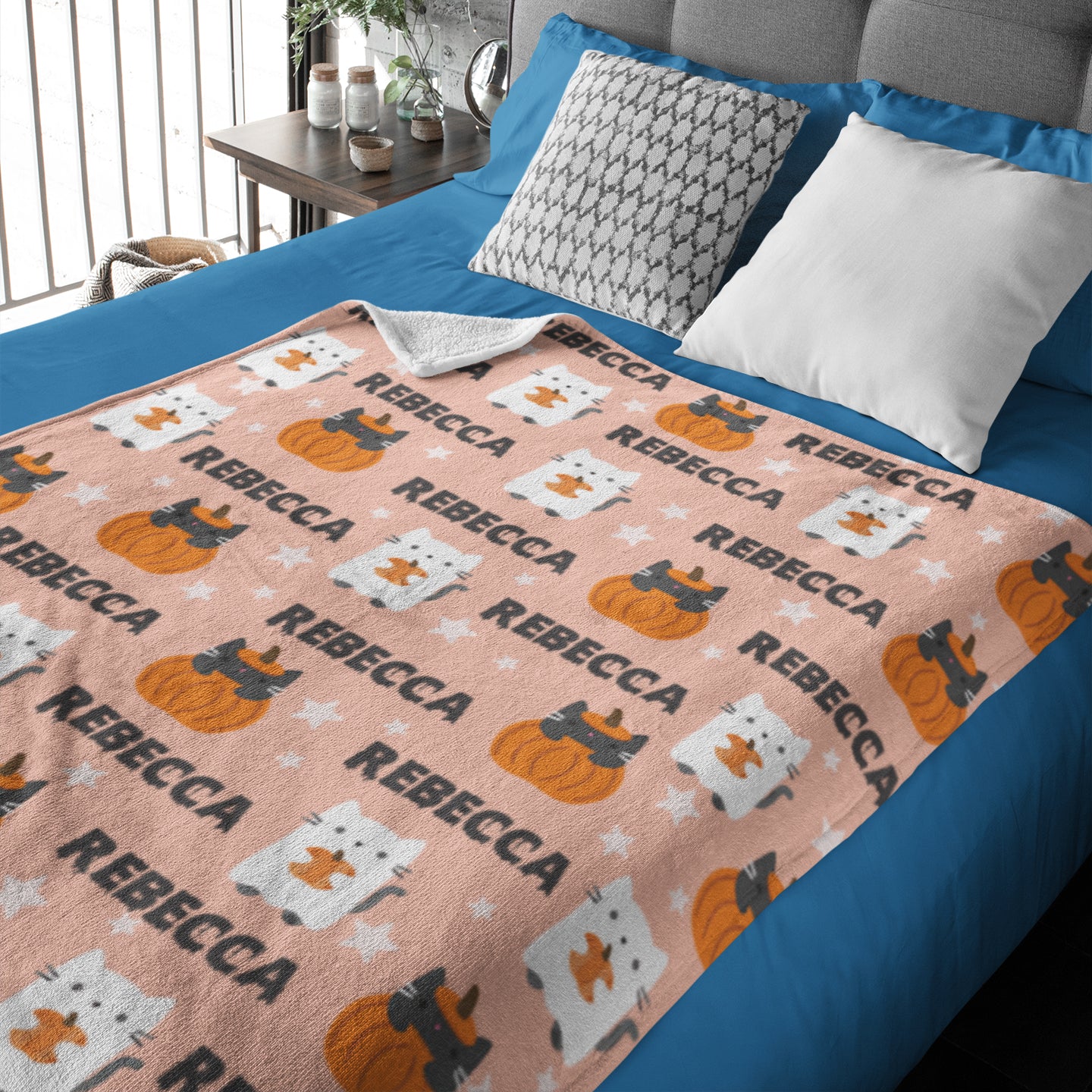 Personalized Halloween Cat Name Blanket - Gift for Kids
