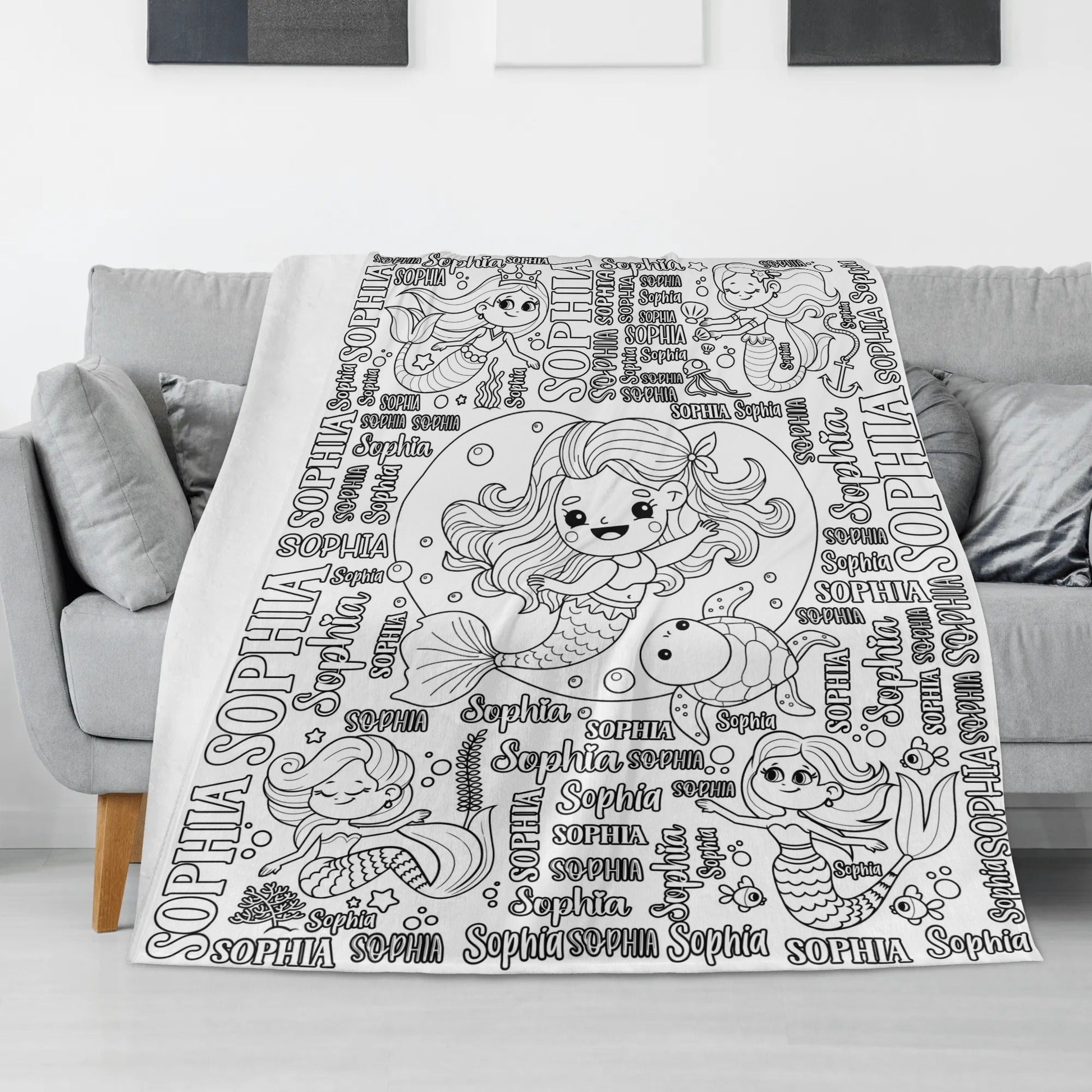 Personalized Cute Mermaid Coloring Blanket??- Gift for Kids