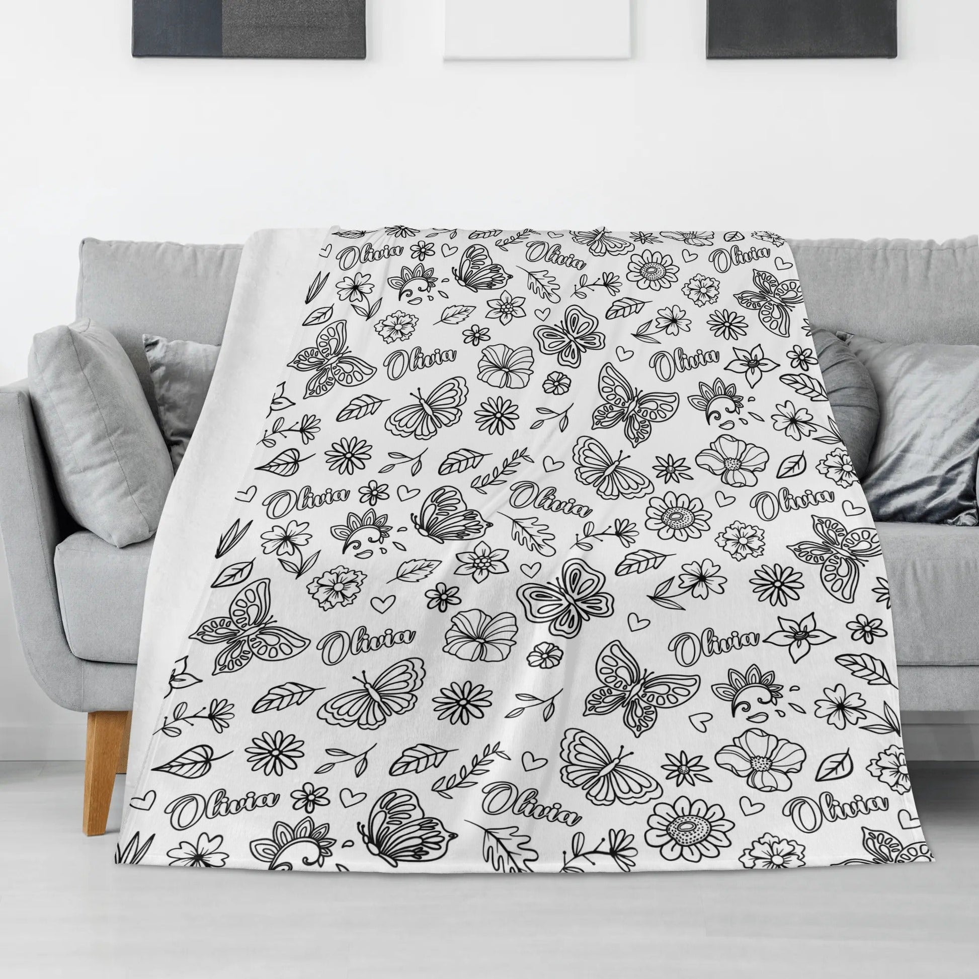 Personalized Flowers Girl Doodle Blanket??- Gift for Kids