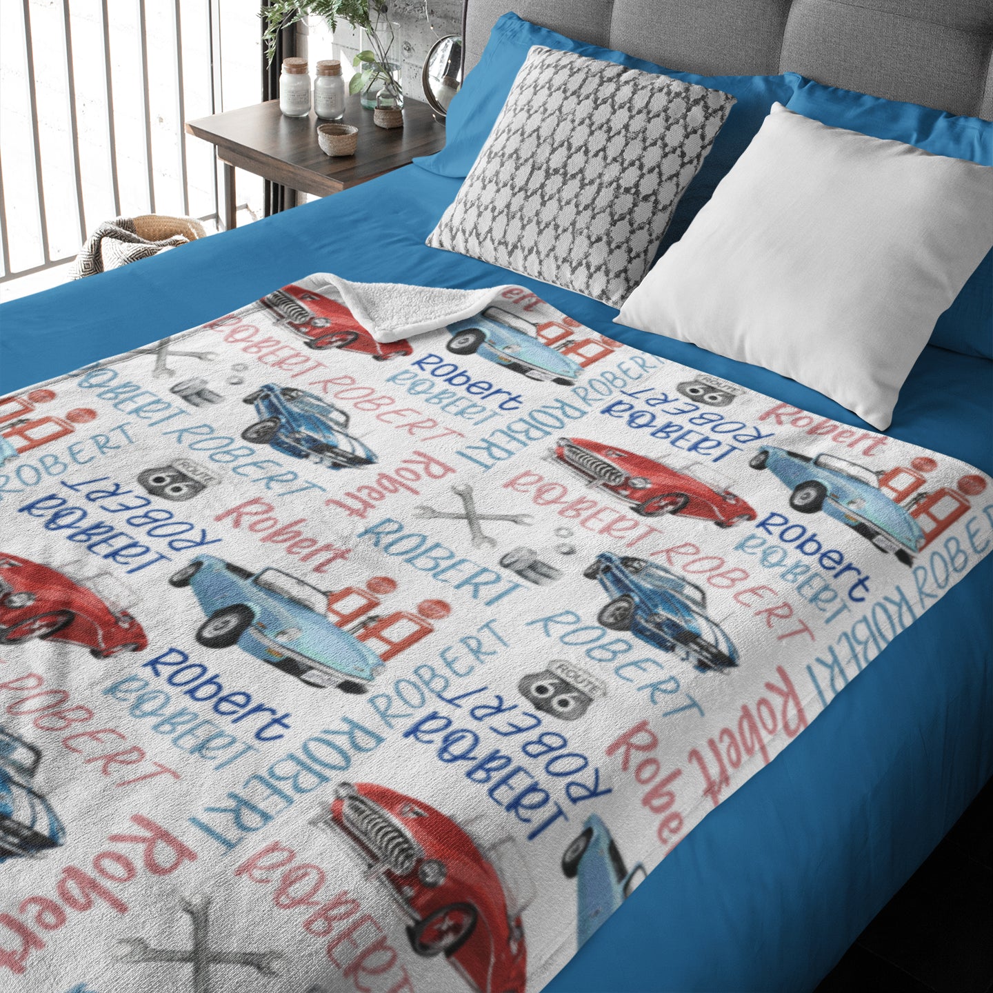 Personalized Retro Sport Cars Name Blanket - Gift for Kids