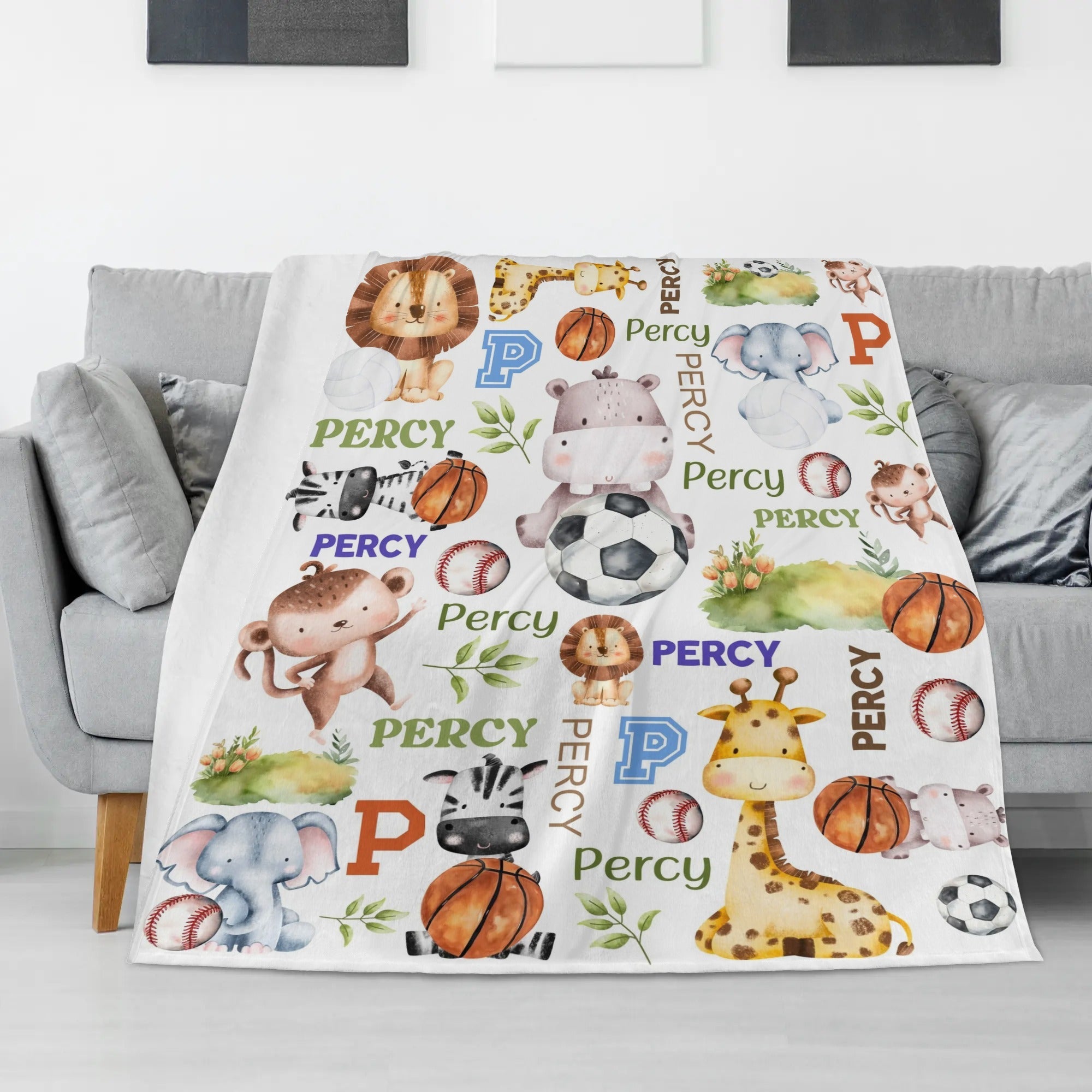 Personalized Safari Sports Children's Name Blankets - Gift for Kids
