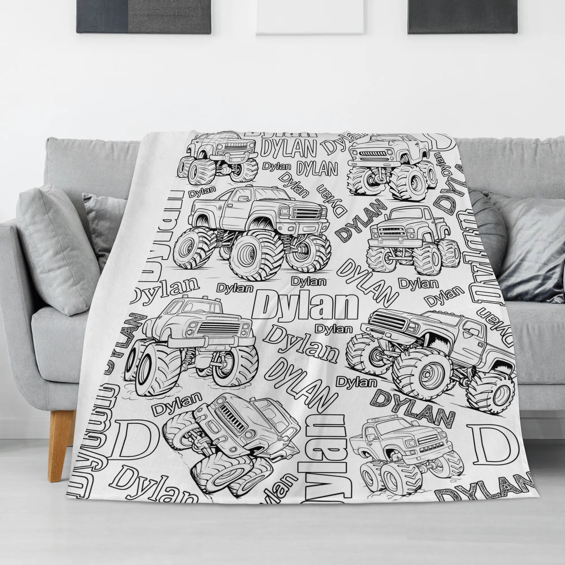 Personalized Custom Monster Truck Coloring Blanket??- Gift For Kids