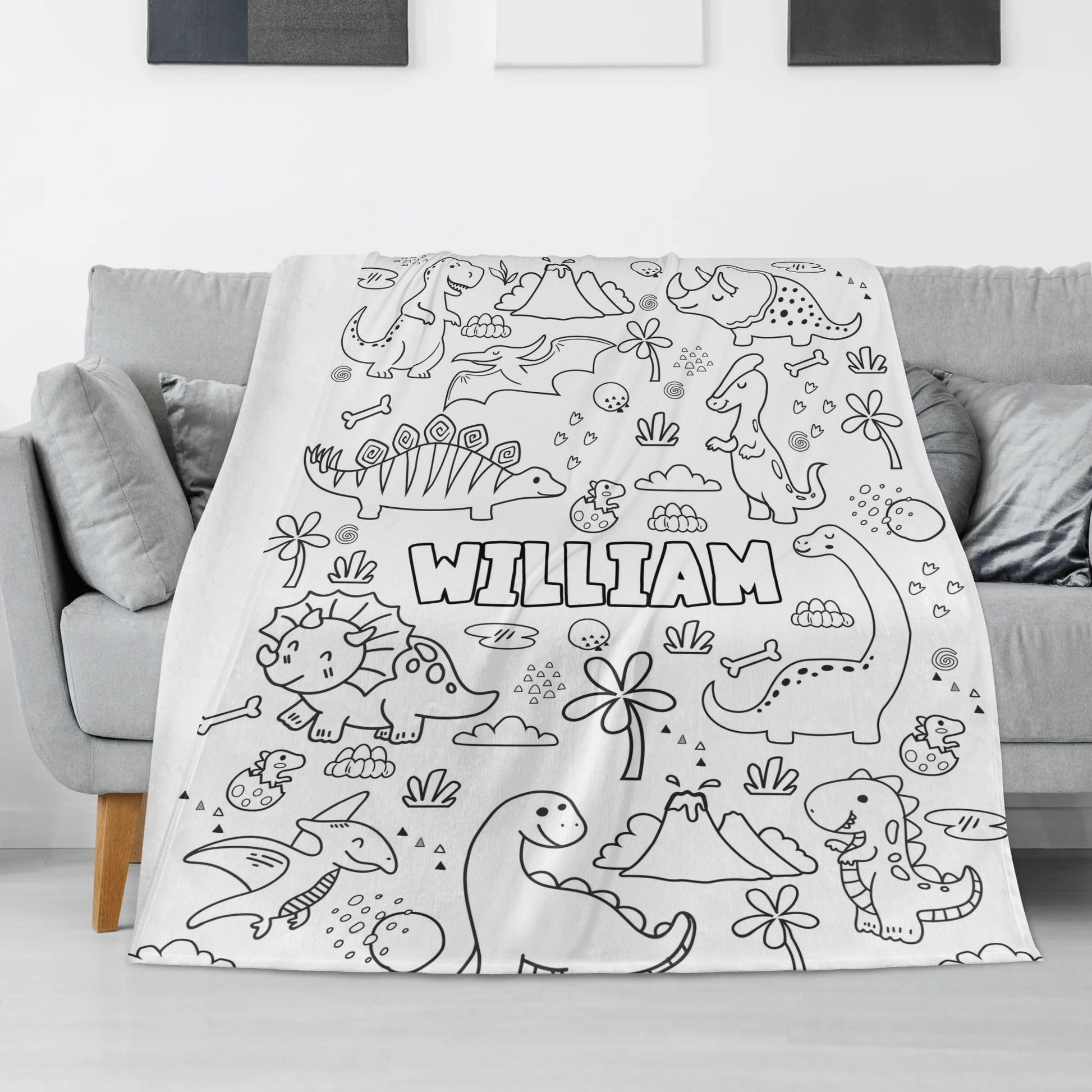 Personalized Cartoon Dinosaur Kids Coloring Blanket??- Gift for Kids