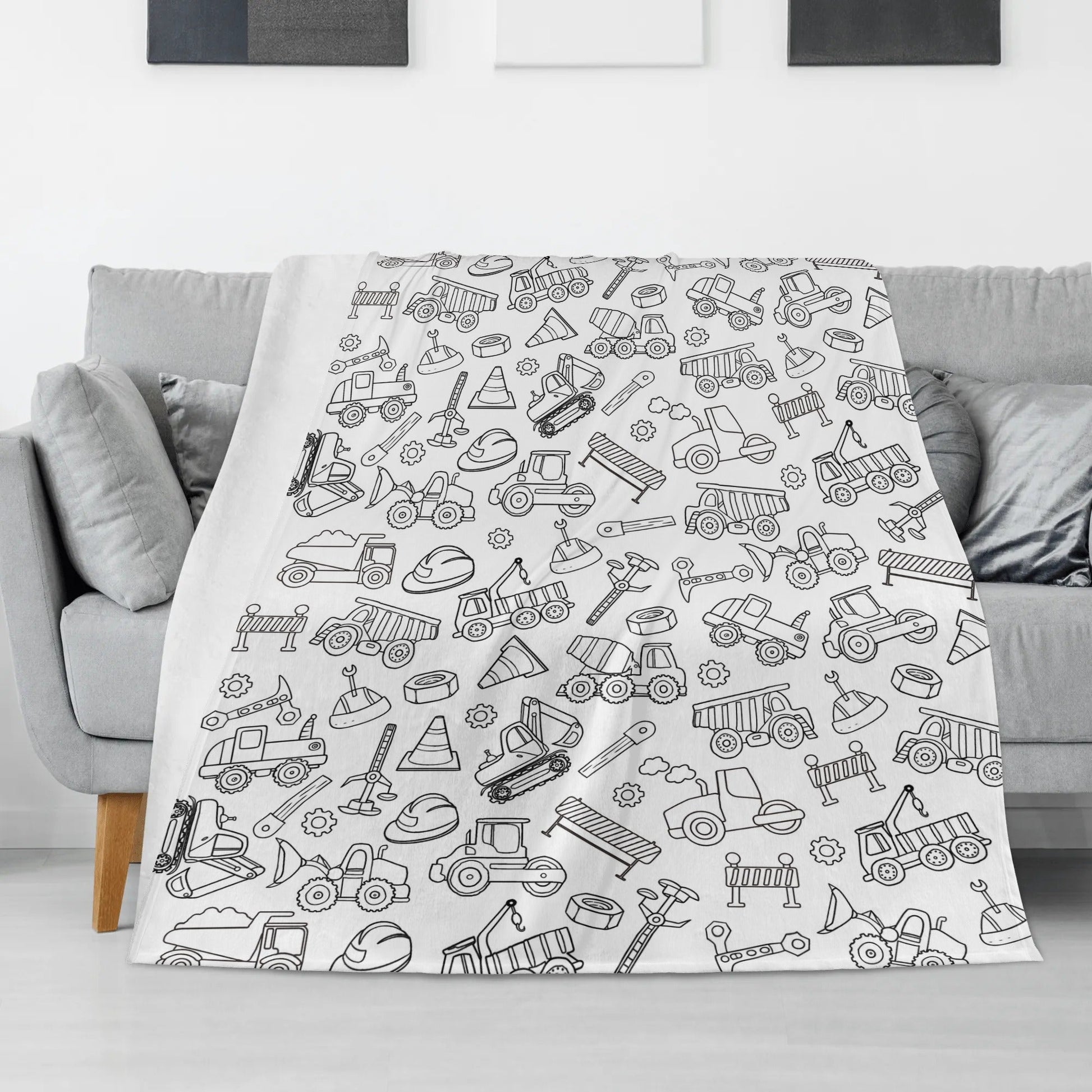 Cartoon Construction Doodle Blanket??- Gift for Kids