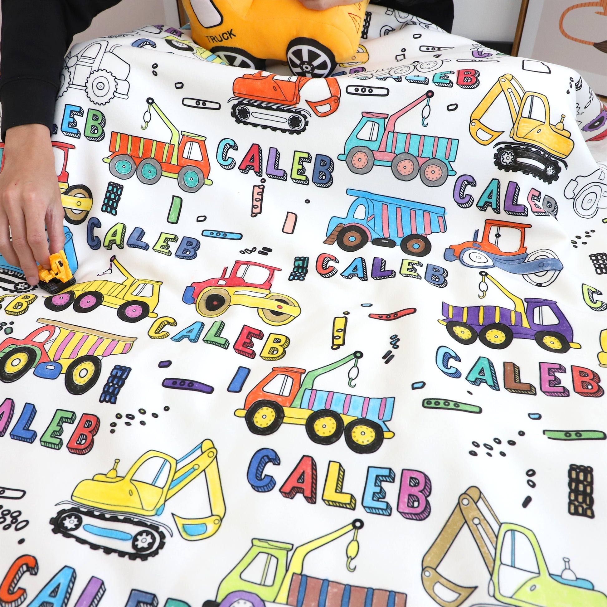 Personalized Cartoon Truck Coloring Blanket??- Gift For Kids