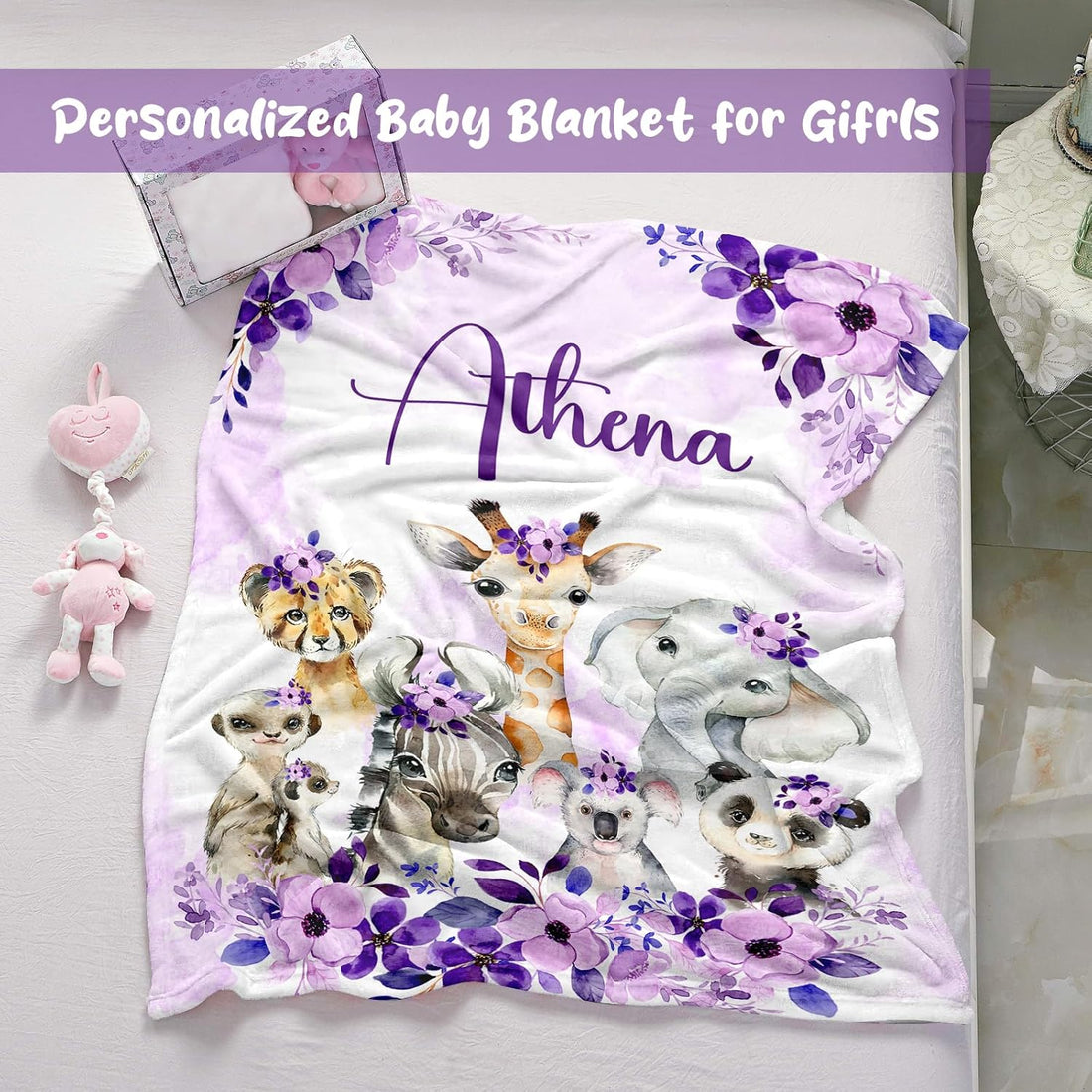 Personalized Baby Blanket for Girls, Custom Baby Blanket with Name, Customized Name Blankets for Kids