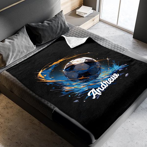 Personalized Football Throw Blanket – Custom Soft Black Blanket with Name, Cozy Sports Blanket for Kids, Football Lover Birthday Gift, Home Decor