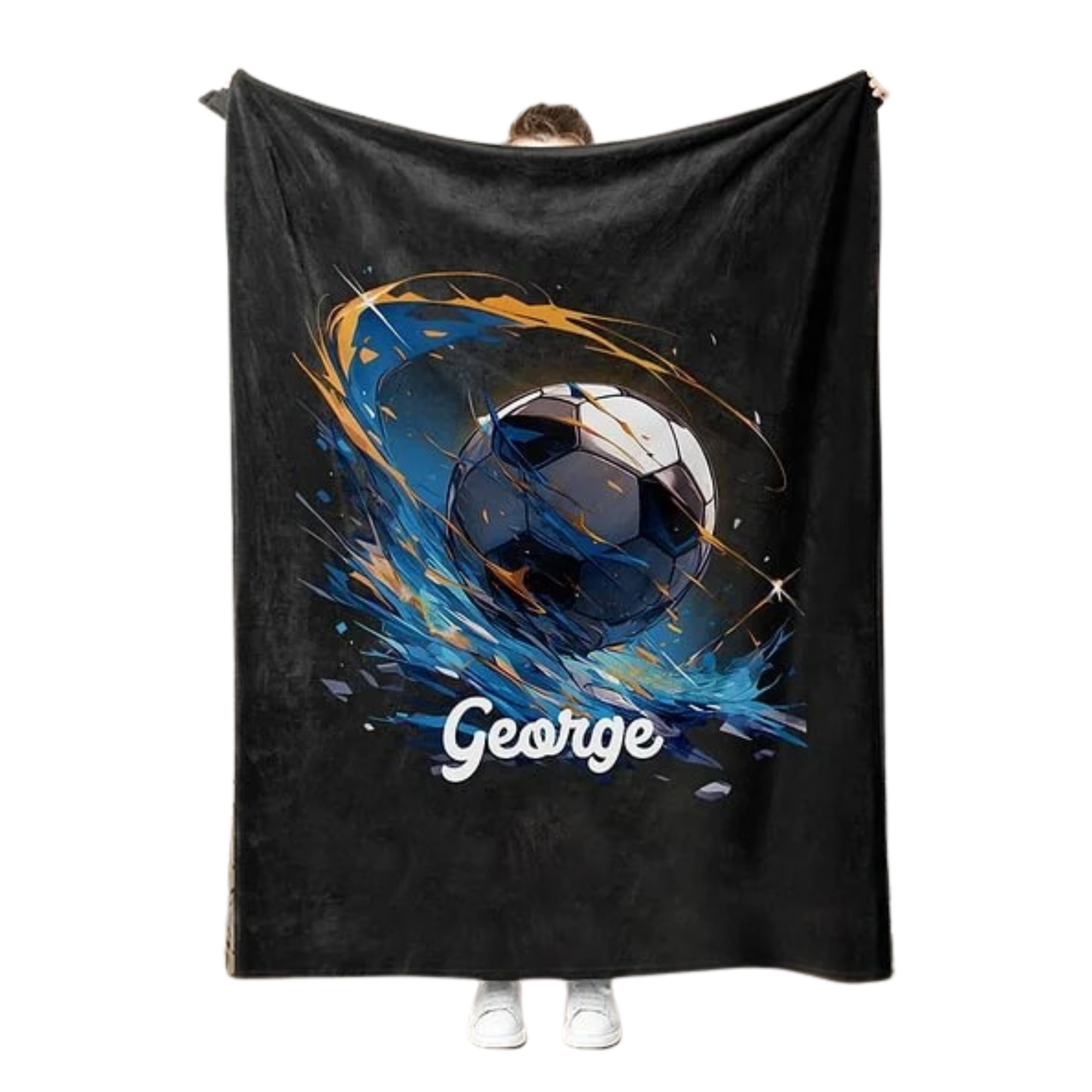 Personalized Football Throw Blanket – Custom Soft Black Blanket with Name, Cozy Sports Blanket for Kids, Football Lover Birthday Gift, Home Decor