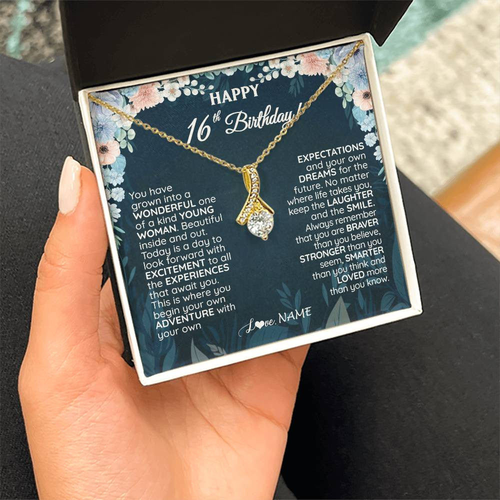 Personalized Happy 16th Birthday Gifts Necklace Sweet Fifteen 16th Year Old Women Birthday Gift Ideas For Her Daughter Niece Jewelry Gift Box Message Card