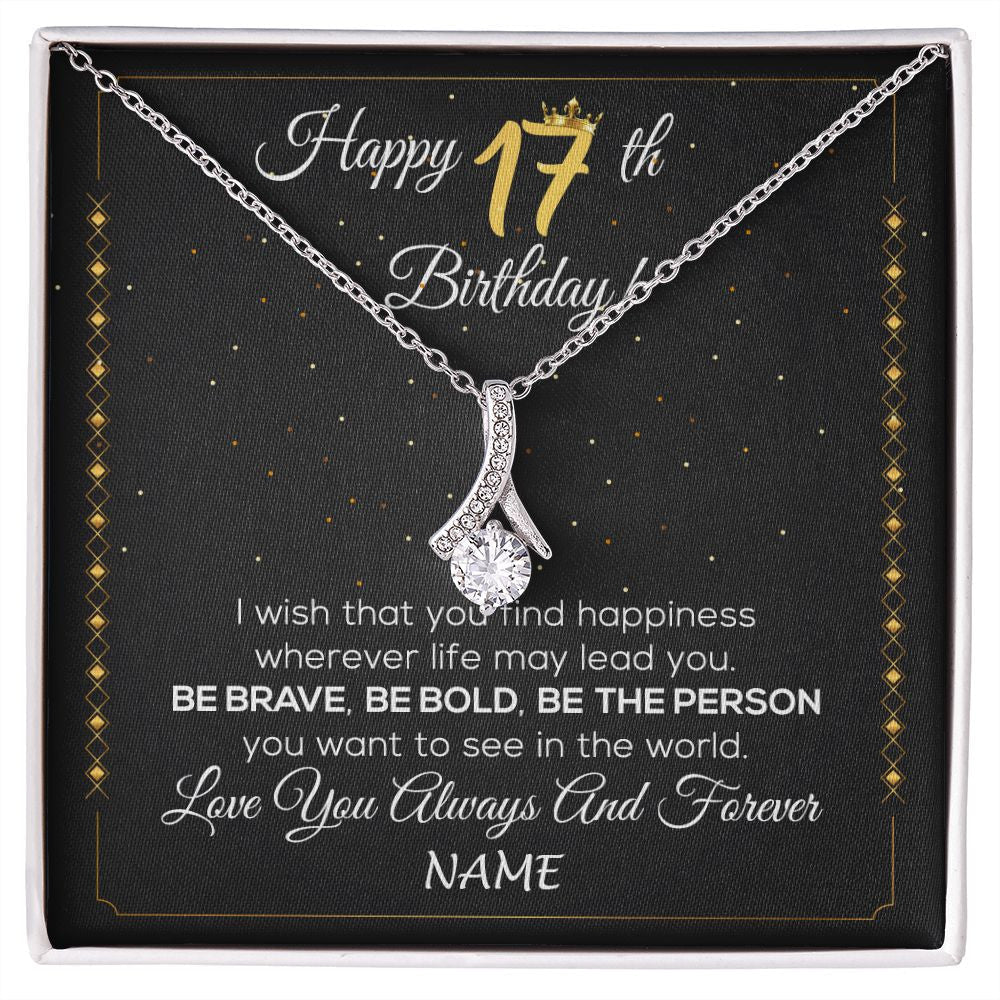 Personalized Happy 17Th Birthday Necklace For Her Women Daughter Niece Sister Goddaughter Granddaughter 17 Year Old Birthday Customized Gift Box Message Card