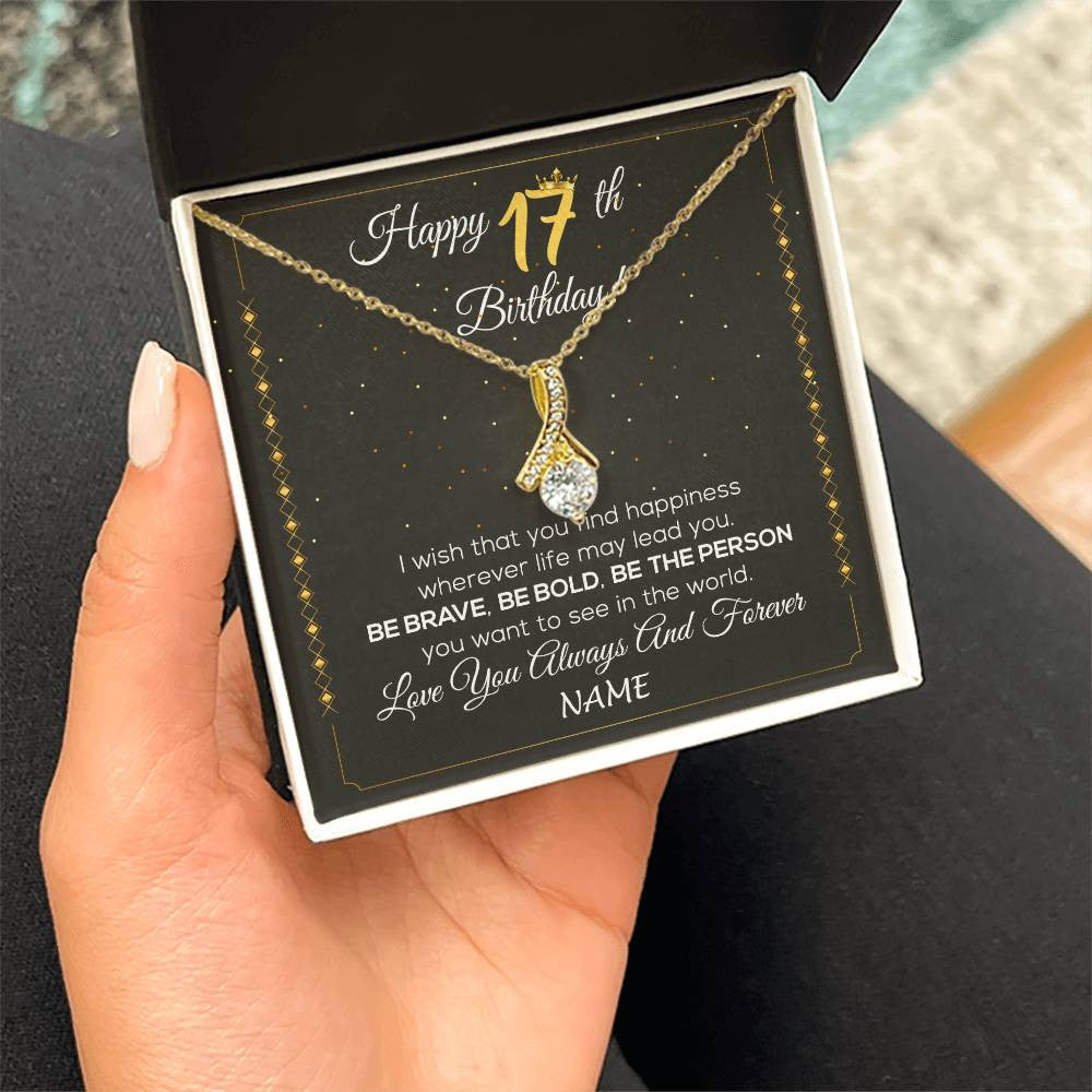 Personalized Happy 17Th Birthday Necklace For Her Women Daughter Niece Sister Goddaughter Granddaughter 17 Year Old Birthday Customized Gift Box Message Card